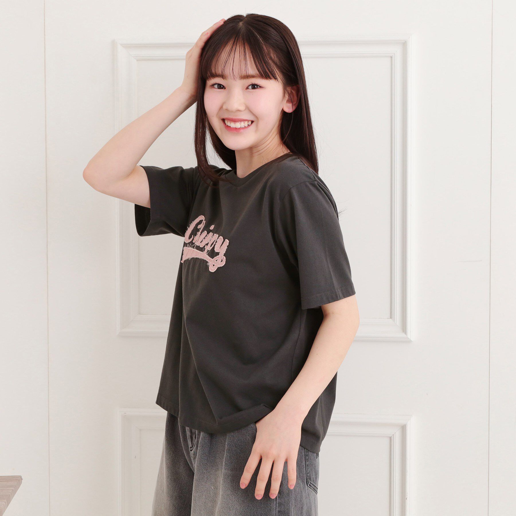 PINK-latte「ツイルアップリケTシャツ」|Tシャツ・カットソー|