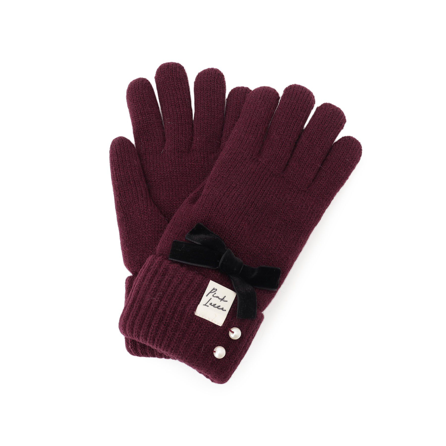 PINK-latte「ベロアリボン裏モール手袋」|手袋|ボルドー(064)