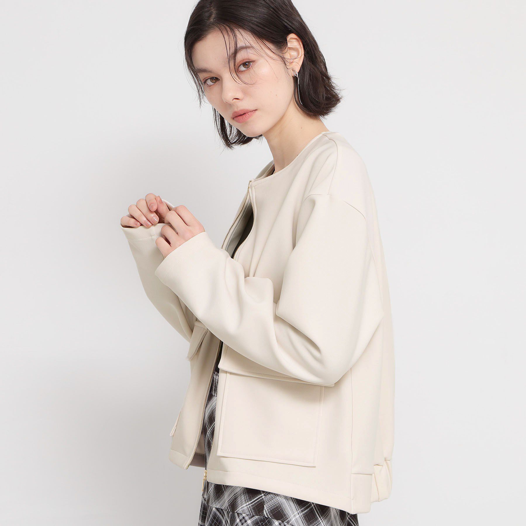 THE SHOP TK「ダンボールカルゼジャケット」|ノーカラージャケット|