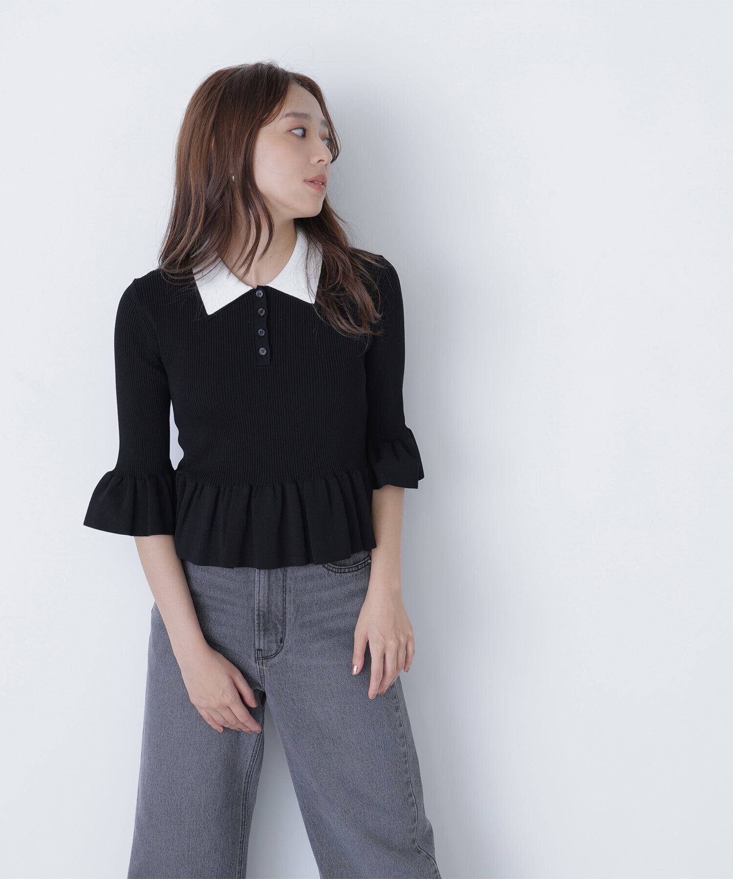  「ダブルカラーペプラムニット」|ニット・セーター|