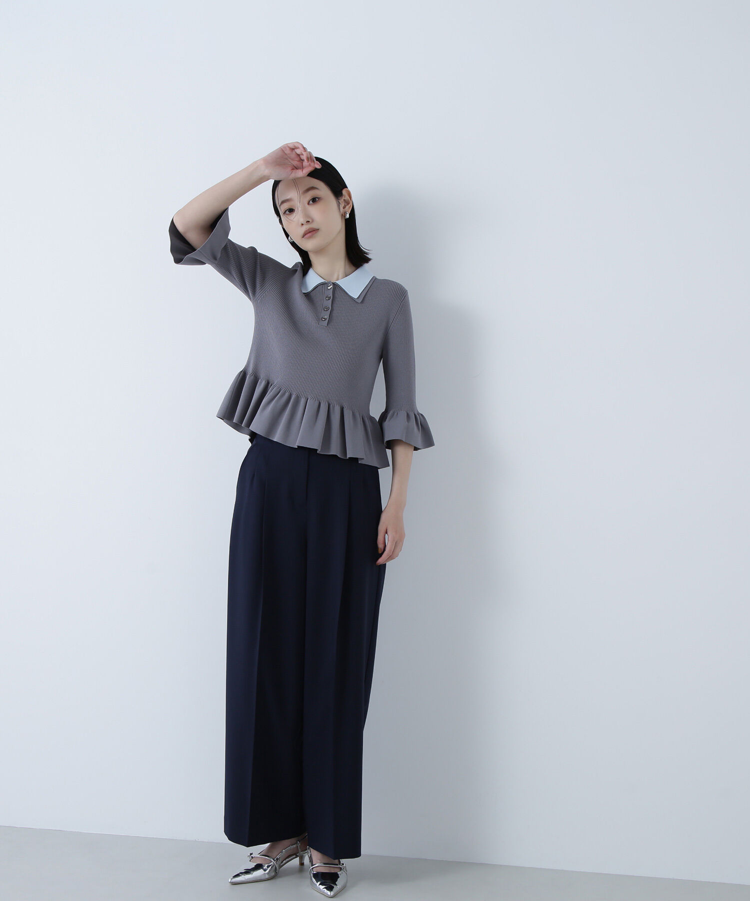  「ダブルカラーペプラムニット」|ニット・セーター|