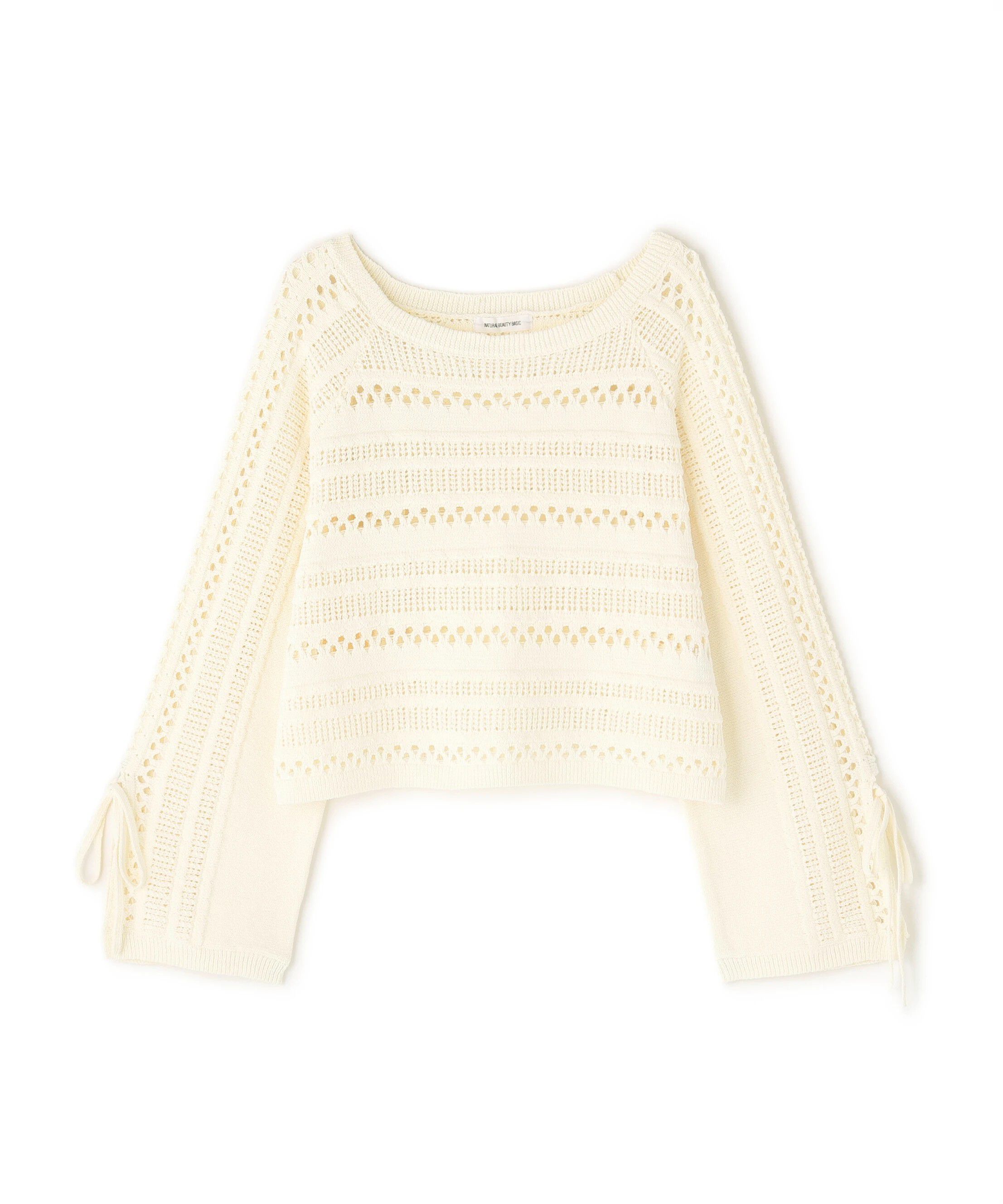  「透かし編みリボンスリーブニット」|ニット・セーター|