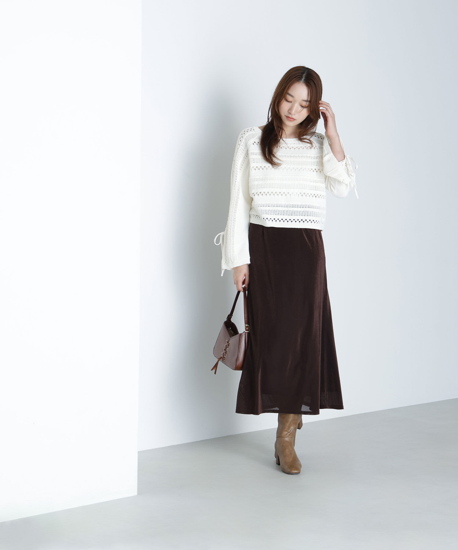  「透かし編みリボンスリーブニット」|ニット・セーター|