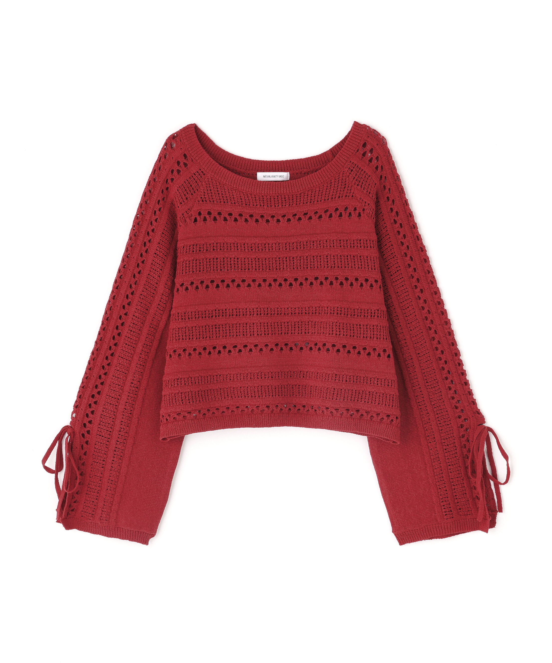  「透かし編みリボンスリーブニット」|ニット・セーター|