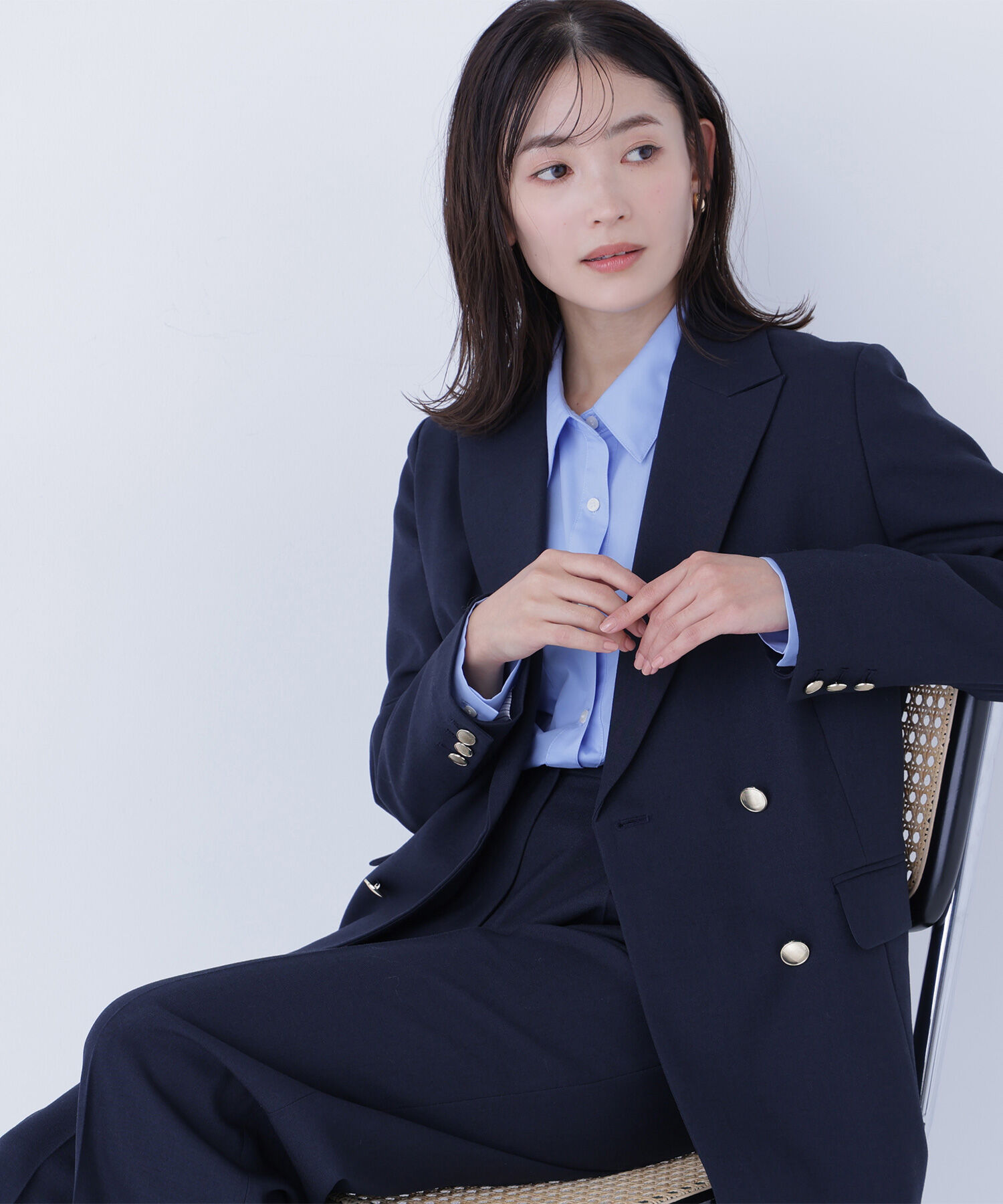  「ダブルブレスト  SETUP ボクシージャケット」|ブルゾン・スタジャン|ネイビー