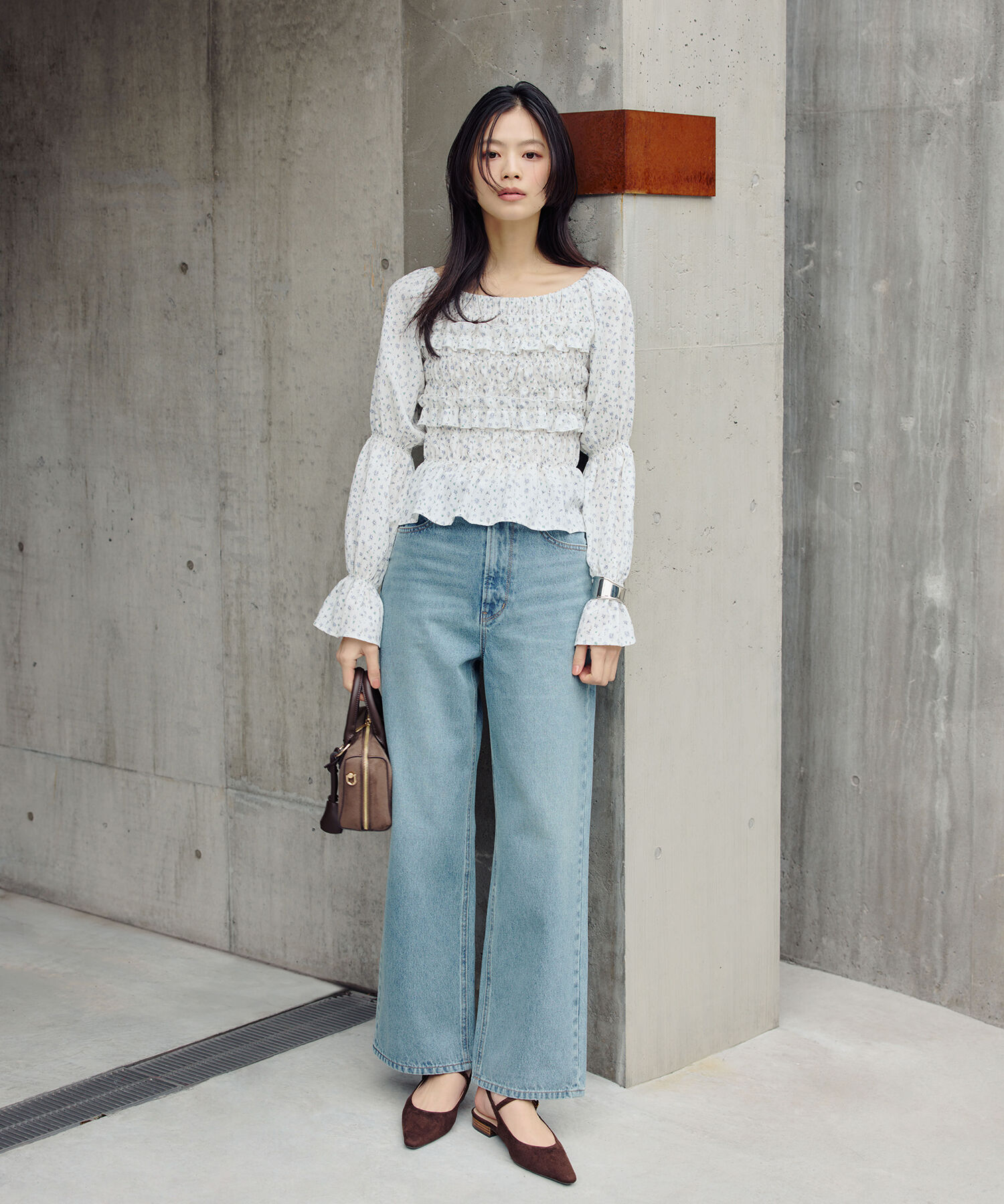  「ミニフラワーシャーリングブラウス」|シャツ・ブラウス|