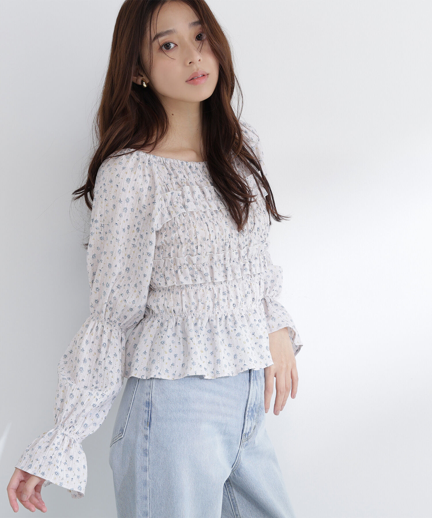  「ミニフラワーシャーリングブラウス」|シャツ・ブラウス|ラベンダー系2