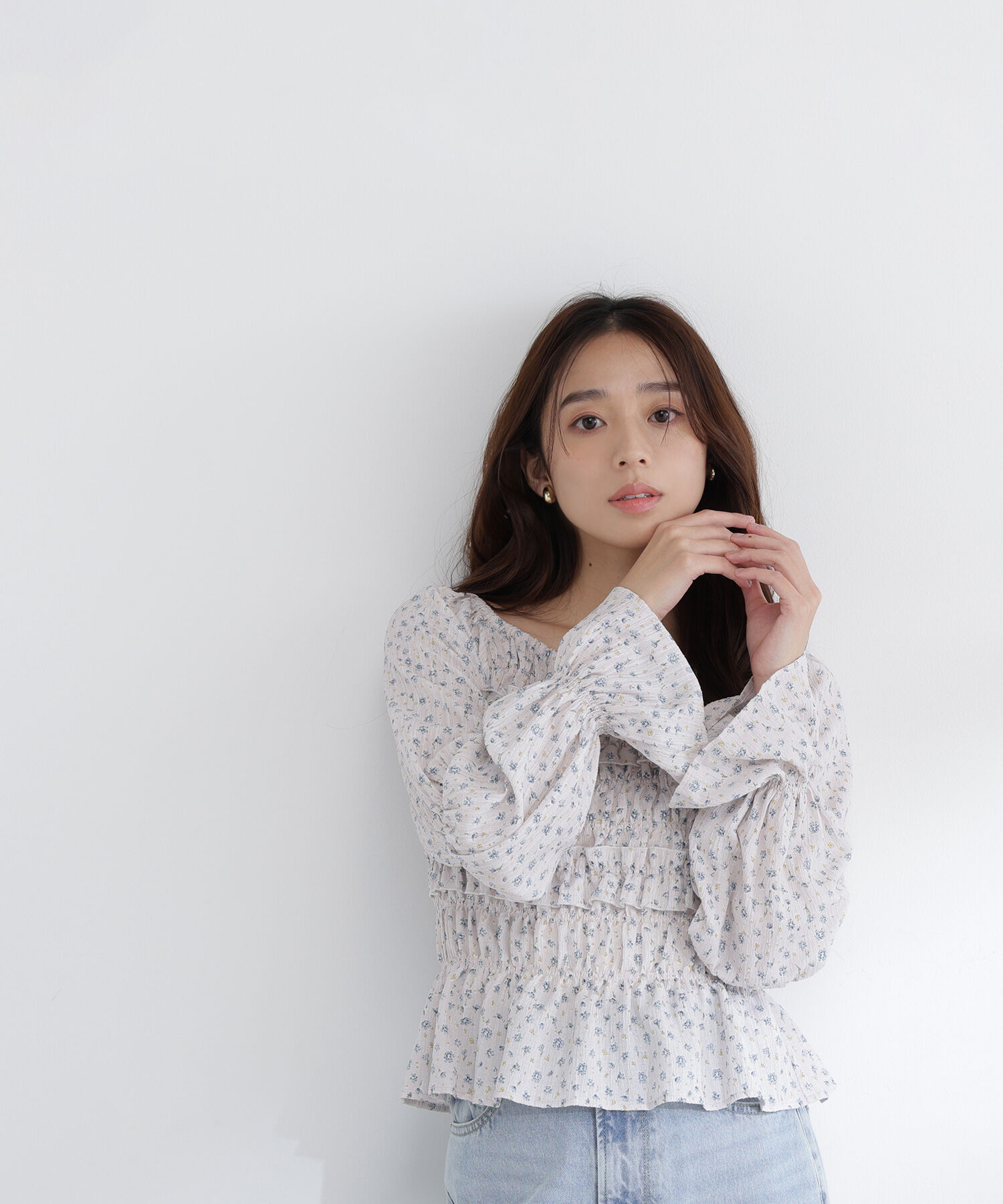  「ミニフラワーシャーリングブラウス」|シャツ・ブラウス|