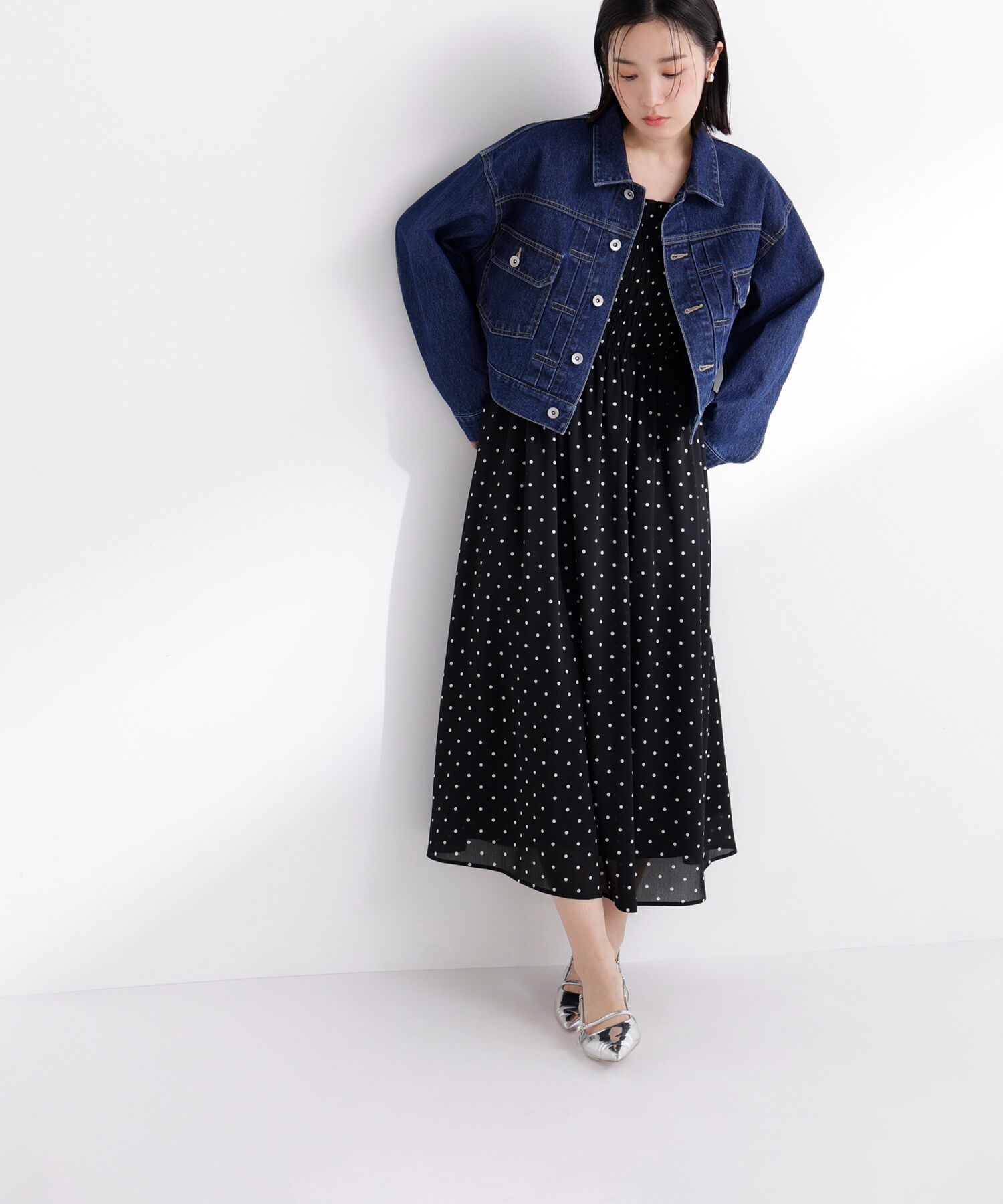  「ドットプリントシャーリングワンピース」|ワンピース|
