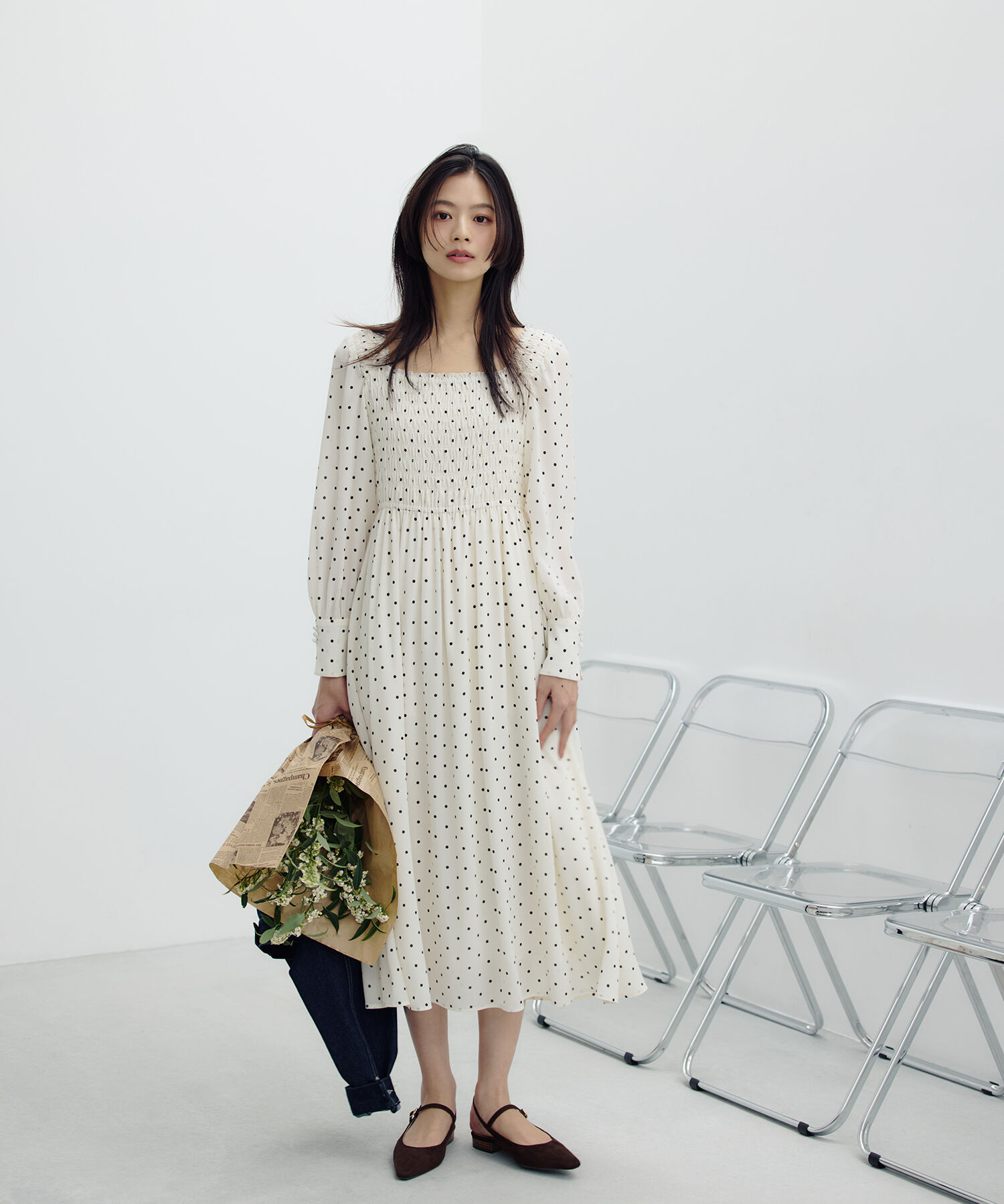  「ドットプリントシャーリングワンピース」|ワンピース|オフホワイト 2