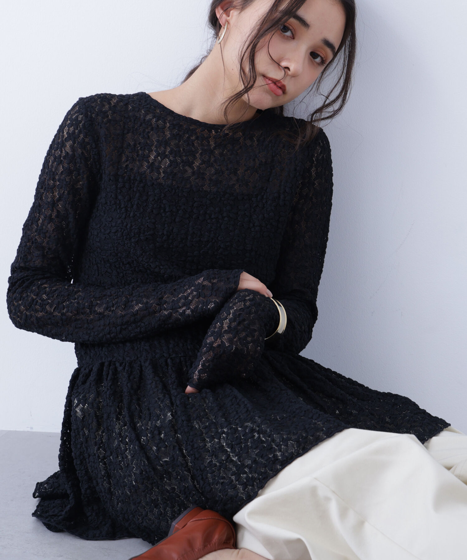  「〈N.〉 レースペプラムトップス」|Tシャツ・カットソー|ブラック