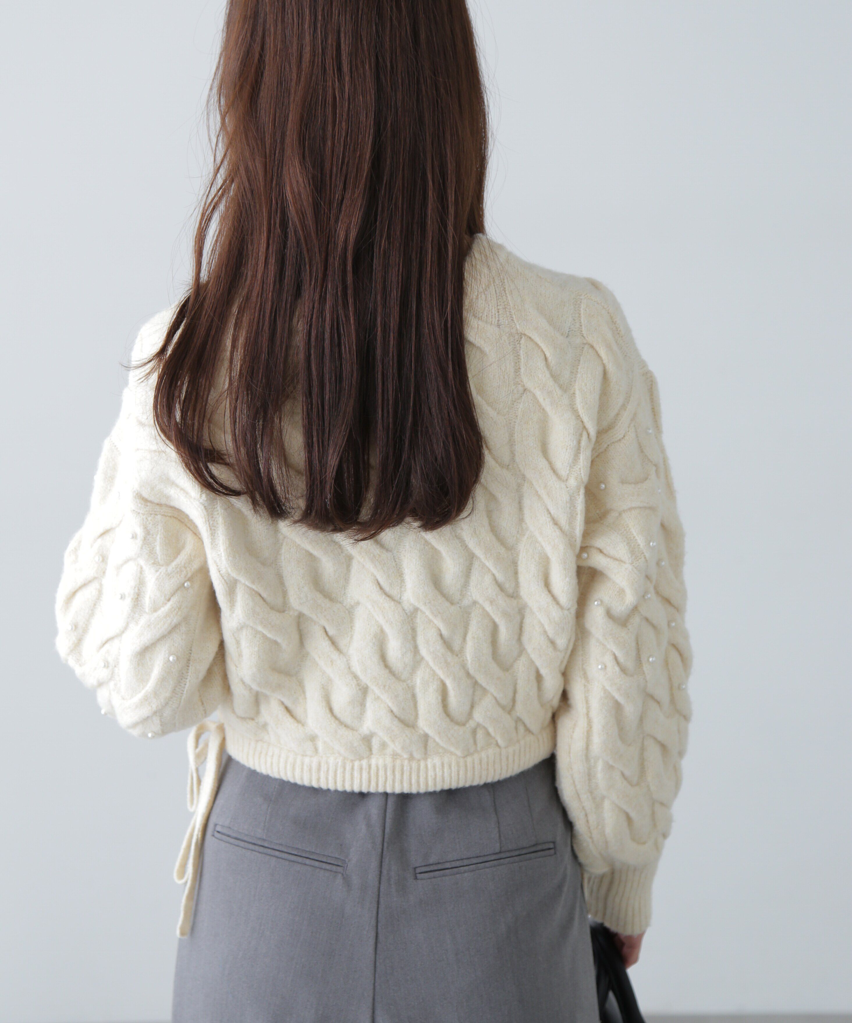  「ウエストゴムパールミックスケーブルドロストニット」|ニット・セーター|