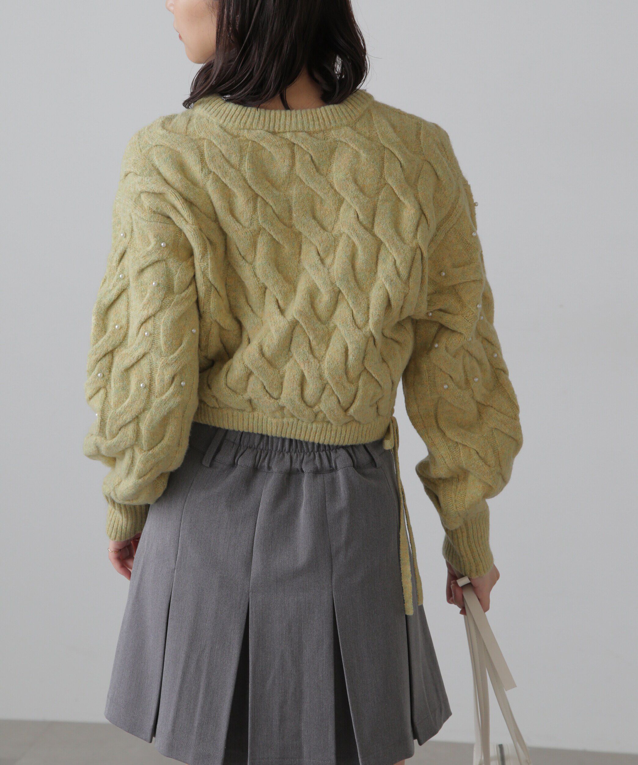  「ウエストゴムパールミックスケーブルドロストニット」|ニット・セーター|