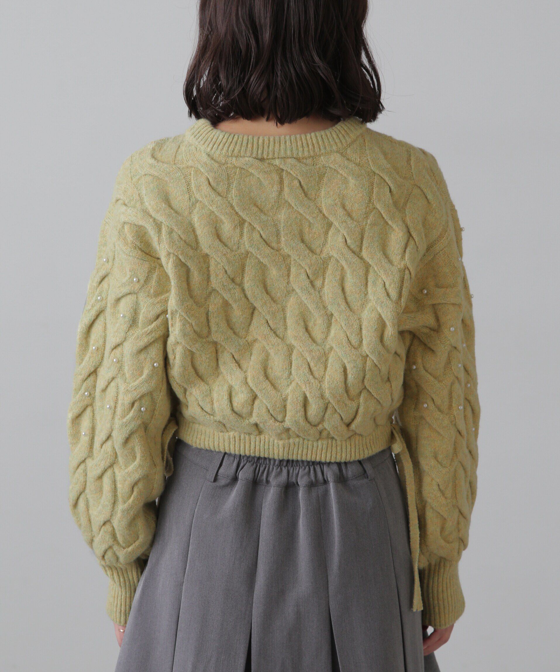  「ウエストゴムパールミックスケーブルドロストニット」|ニット・セーター|