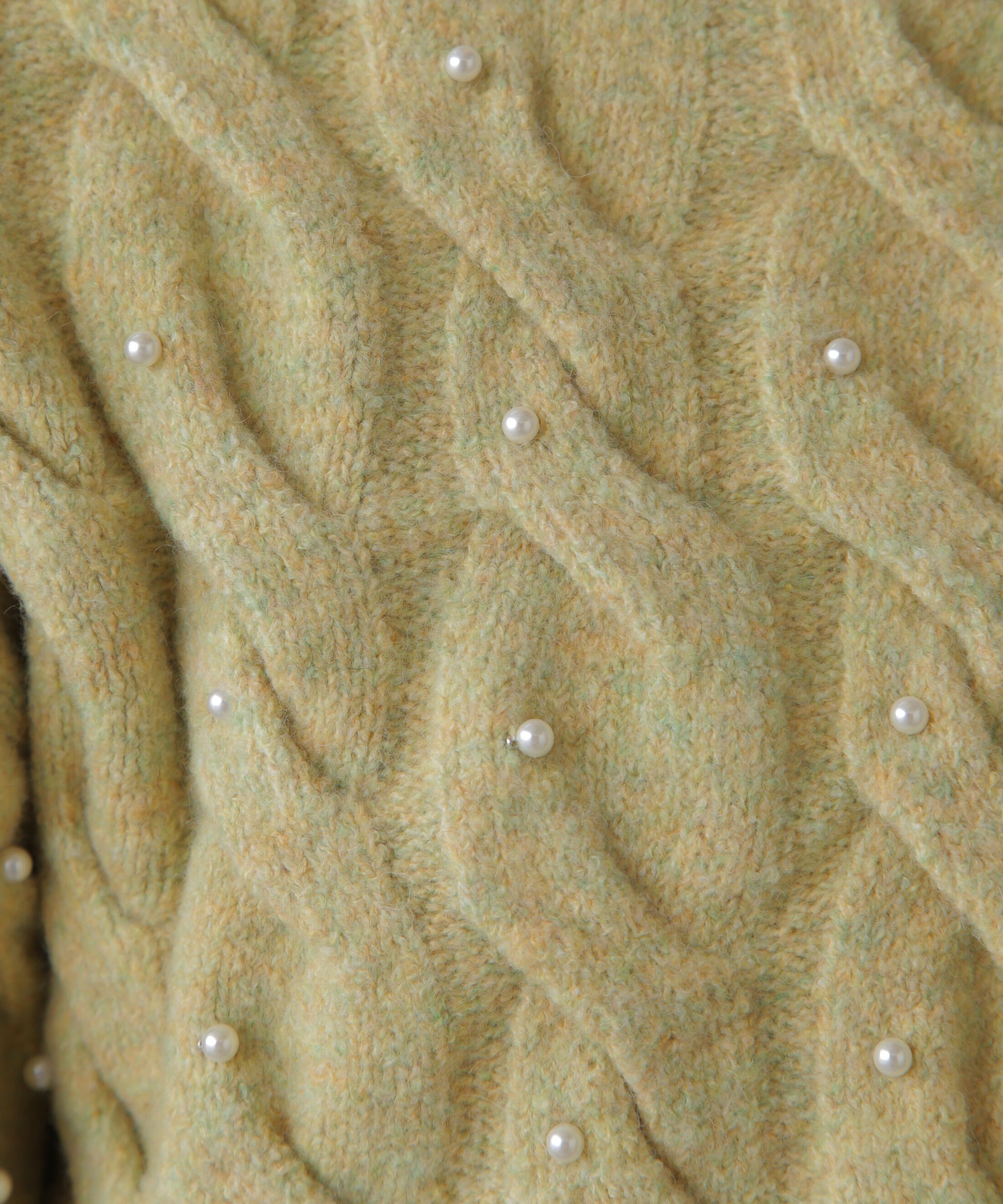  「ウエストゴムパールミックスケーブルドロストニット」|ニット・セーター|