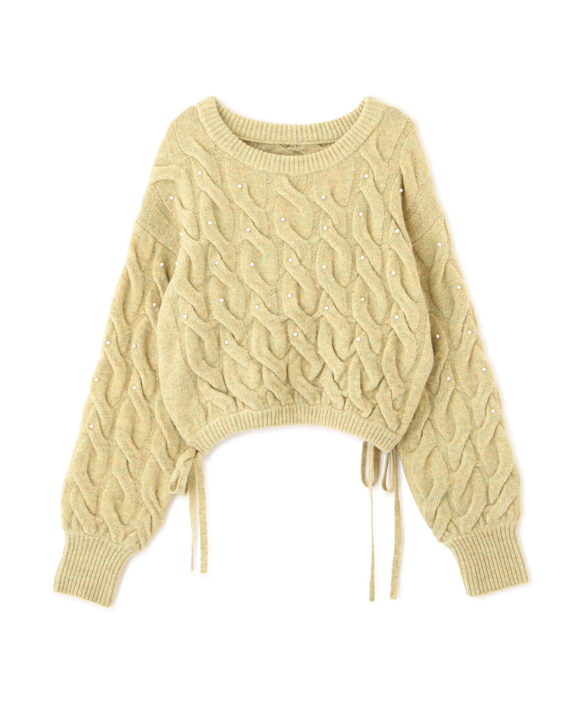  「ウエストゴムパールミックスケーブルドロストニット」|ニット・セーター|