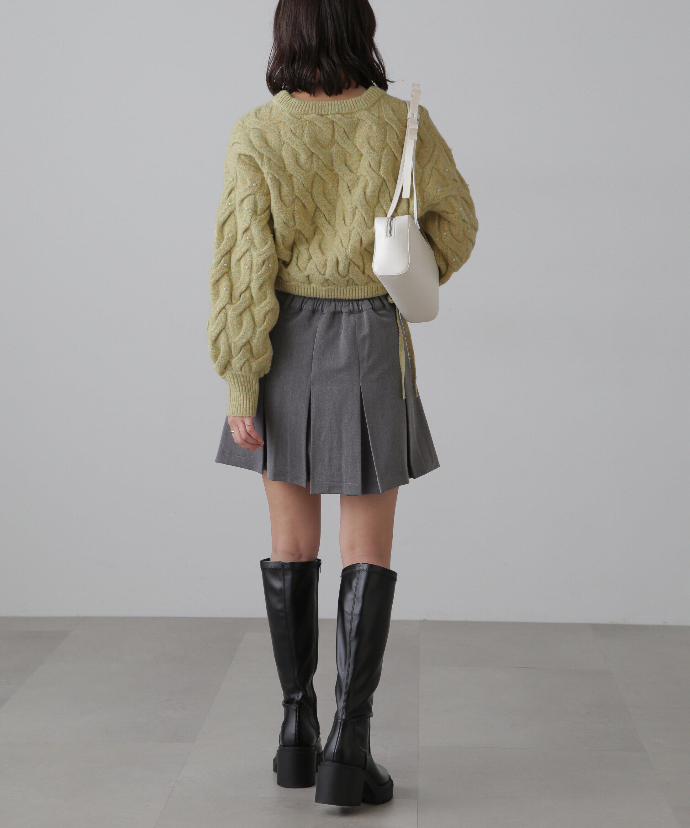  「ウエストゴムパールミックスケーブルドロストニット」|ニット・セーター|