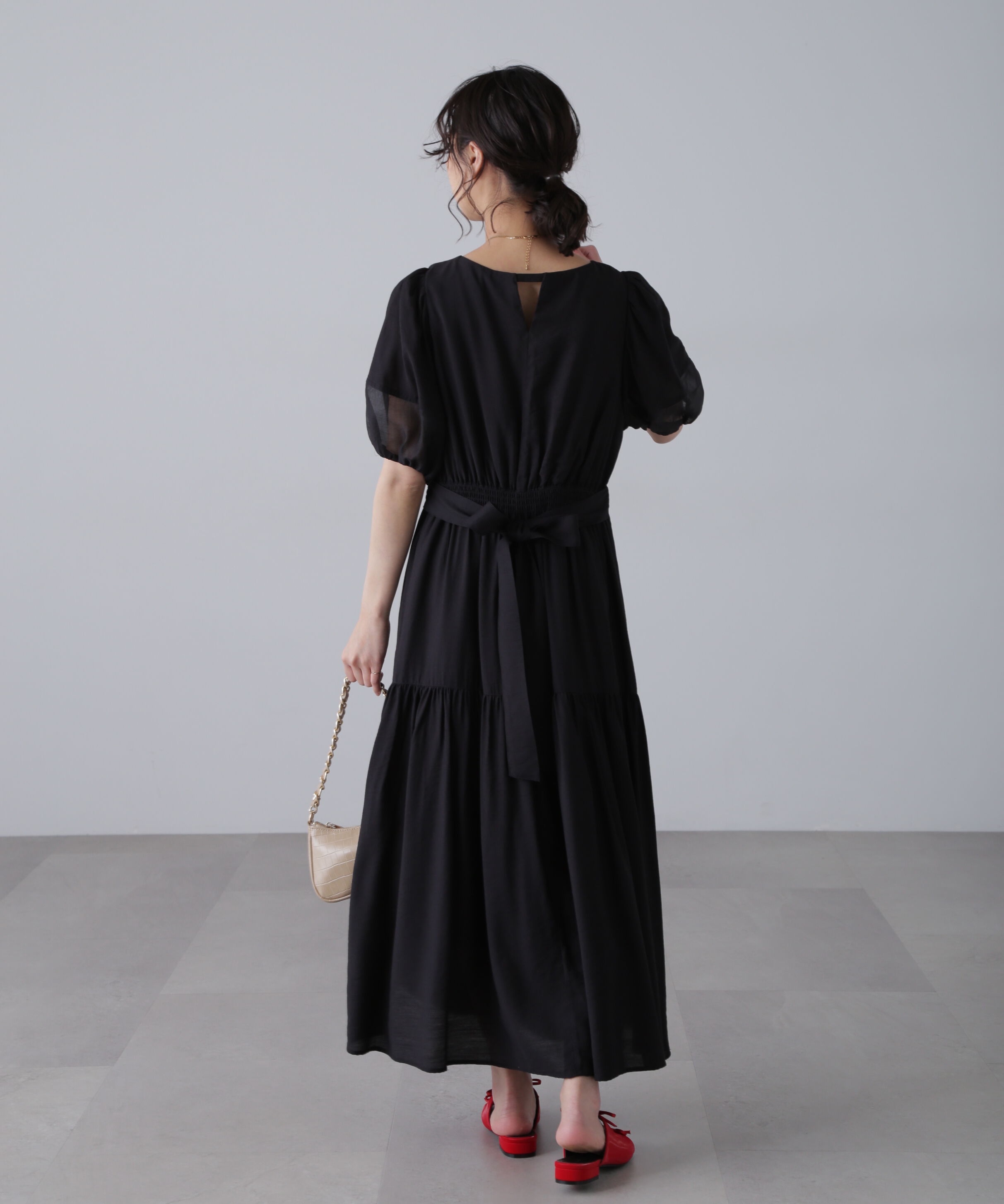  「ランタンスリーブバックリボンワンピース」|ワンピース|