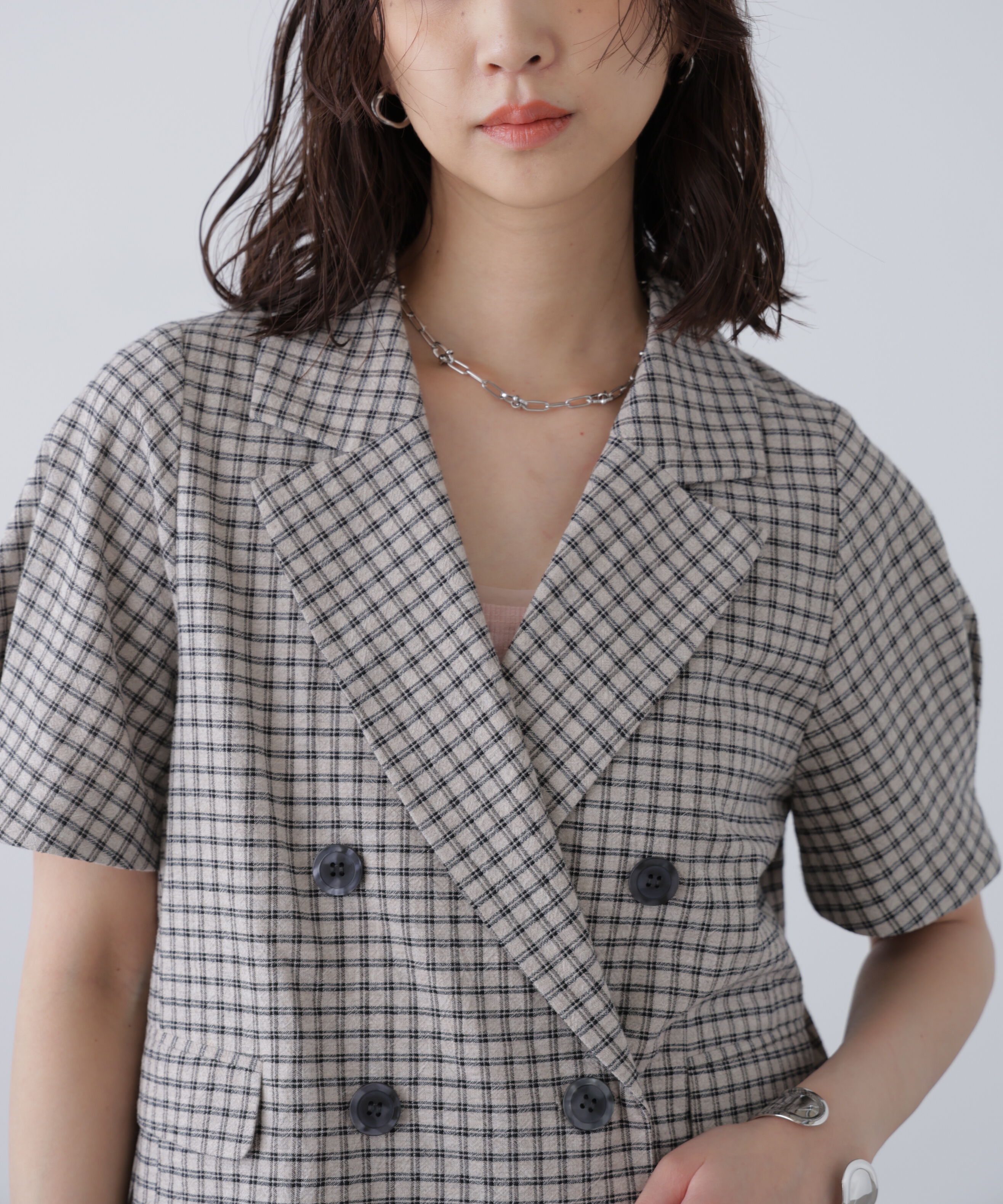  「袖コクーンダブルブレストハーフジャケット」|その他|