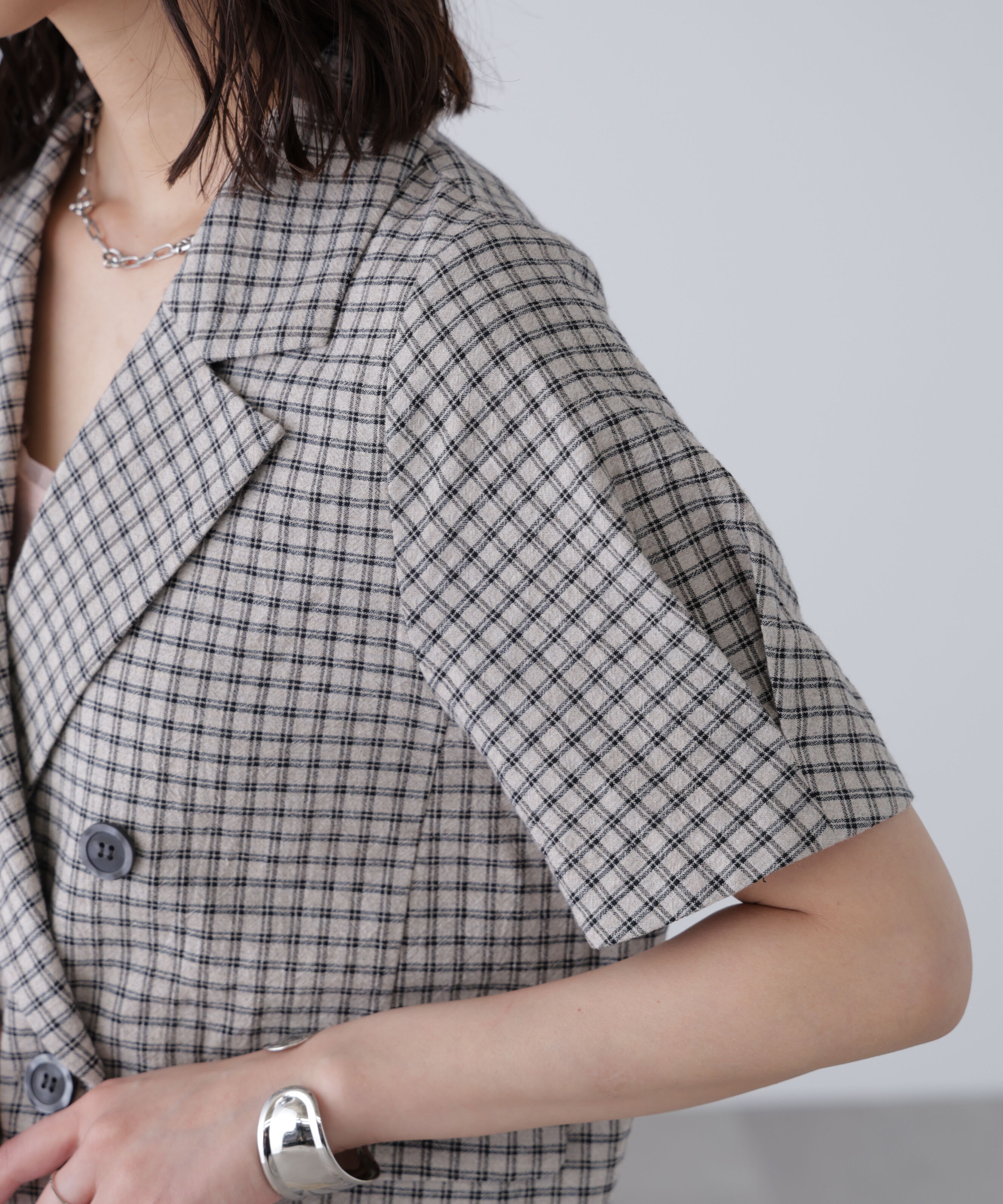  「袖コクーンダブルブレストハーフジャケット」|その他|