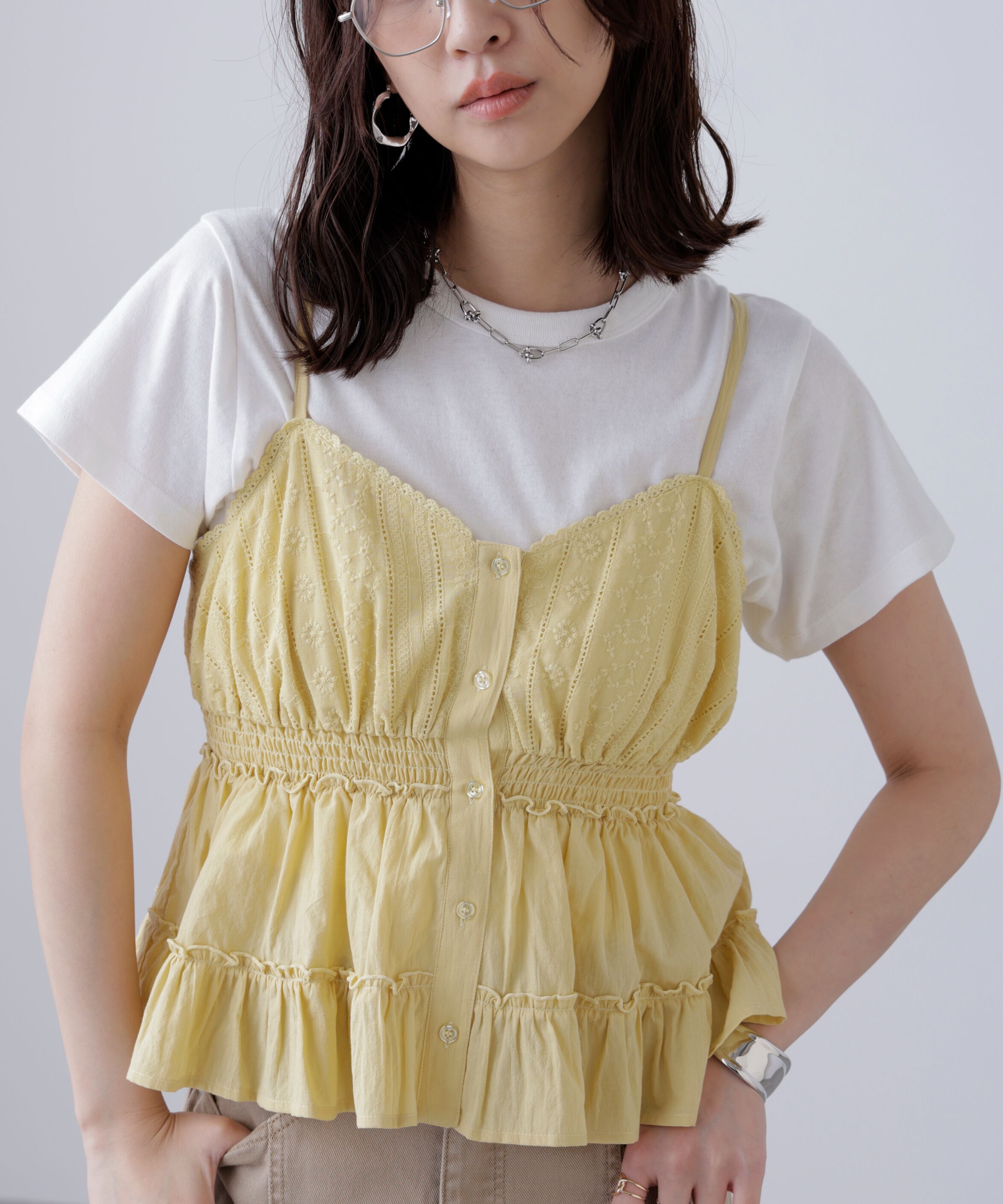  「レーストリムコットンキャミソール」|シャツ・ブラウス|