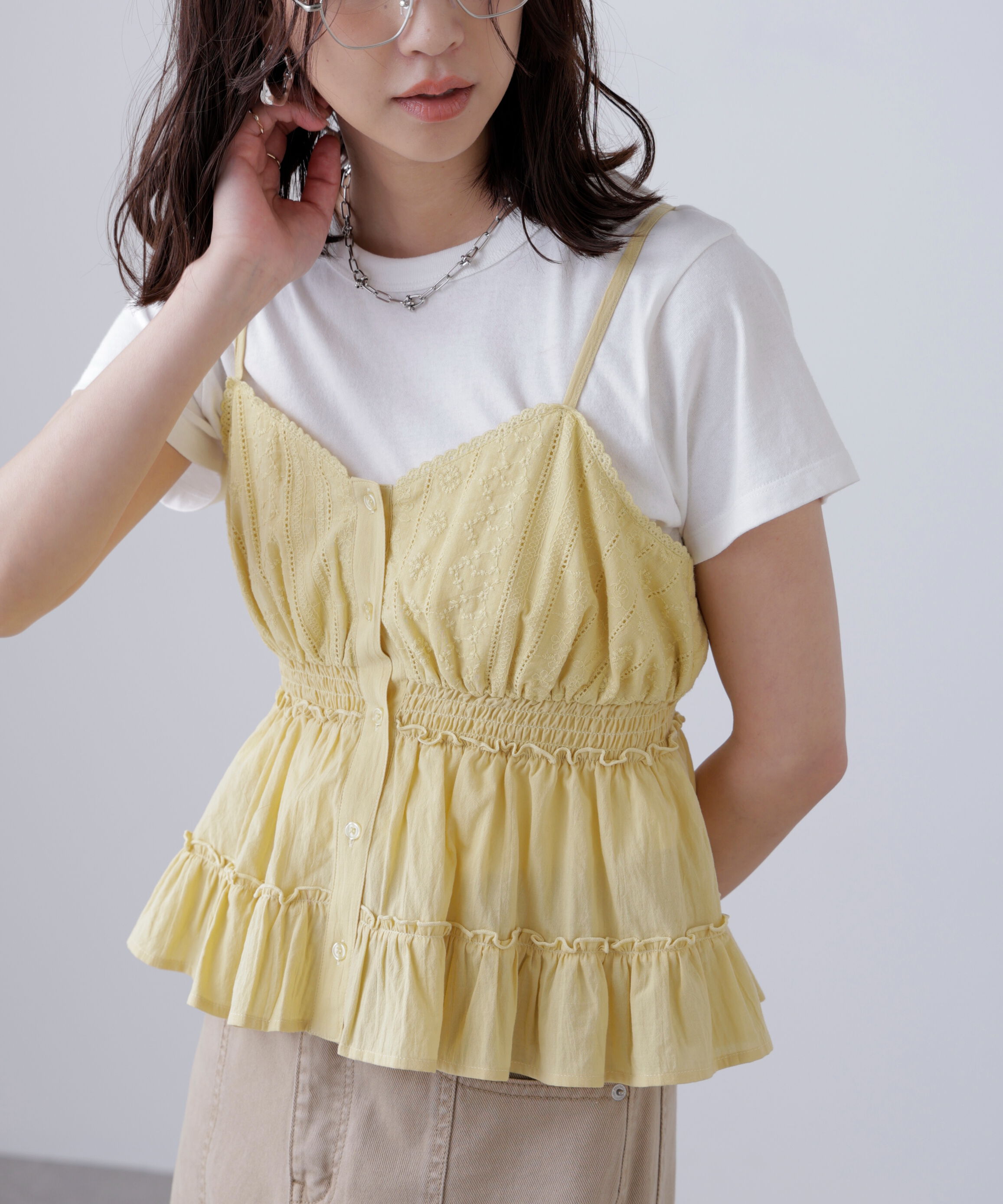  「レーストリムコットンキャミソール」|シャツ・ブラウス|