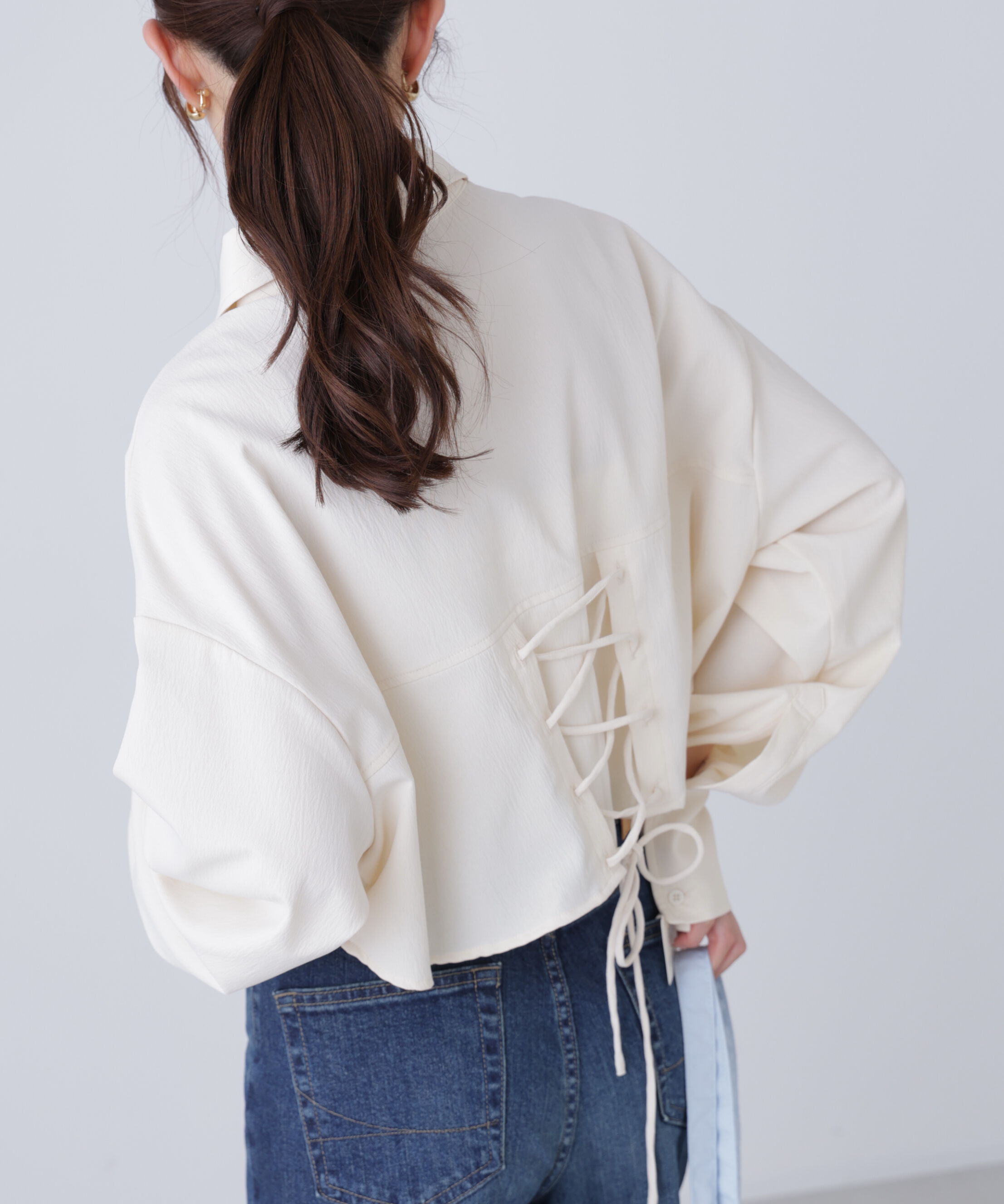  「バックレースアップショート丈シャツ」|シャツ・ブラウス|