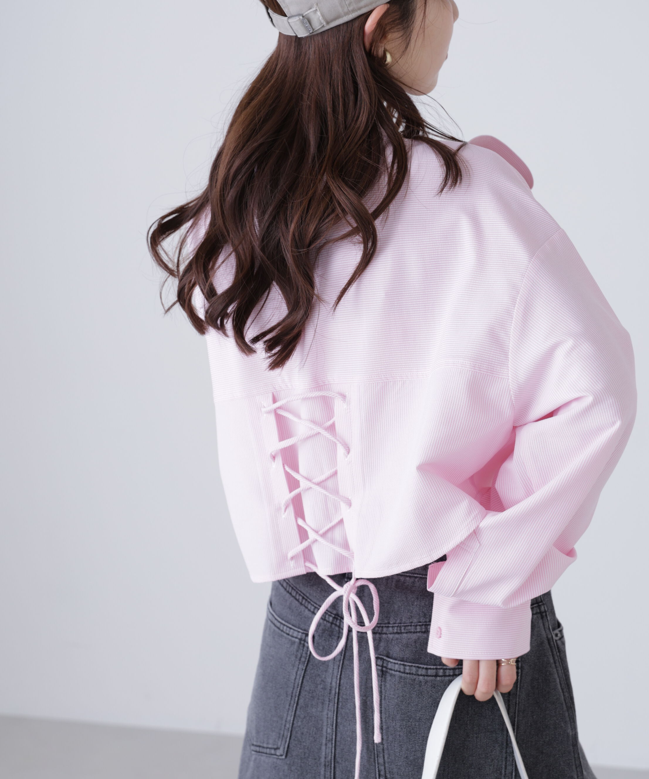  「バックレースアップショート丈シャツ」|シャツ・ブラウス|ピンクストラ 1