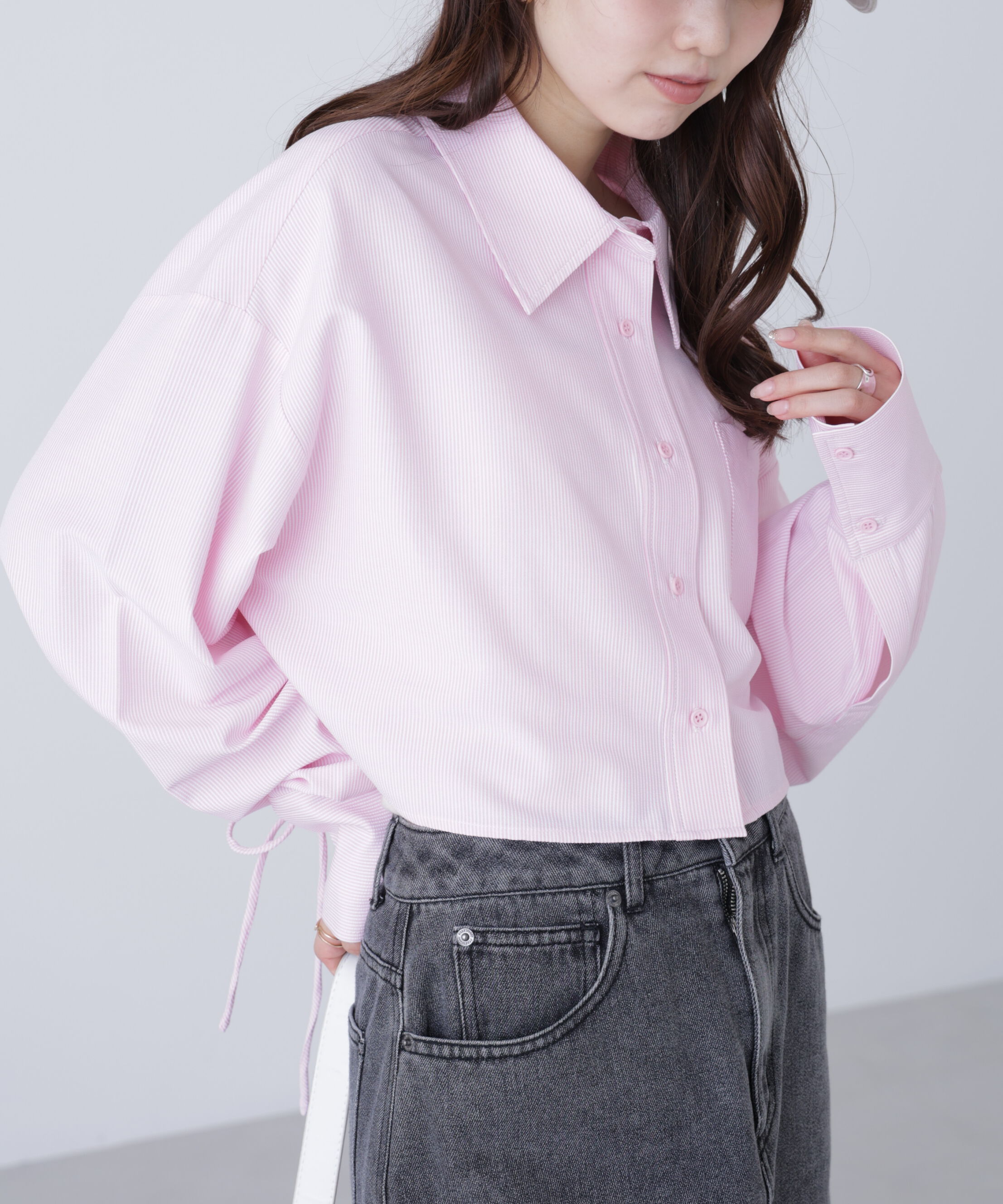  「バックレースアップショート丈シャツ」|シャツ・ブラウス|