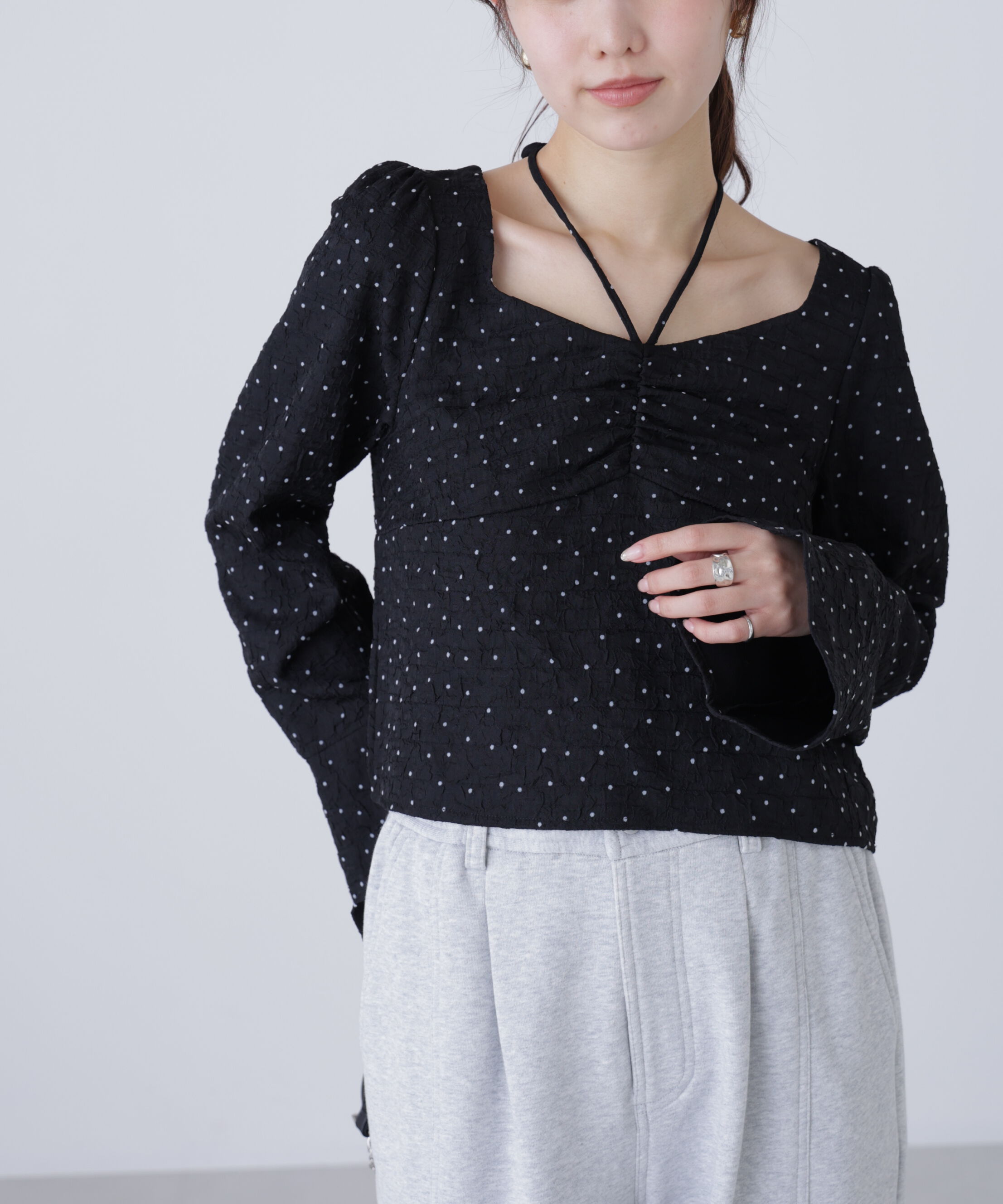  「フロントギャザーネックリボン付きブラウス」|シャツ・ブラウス|