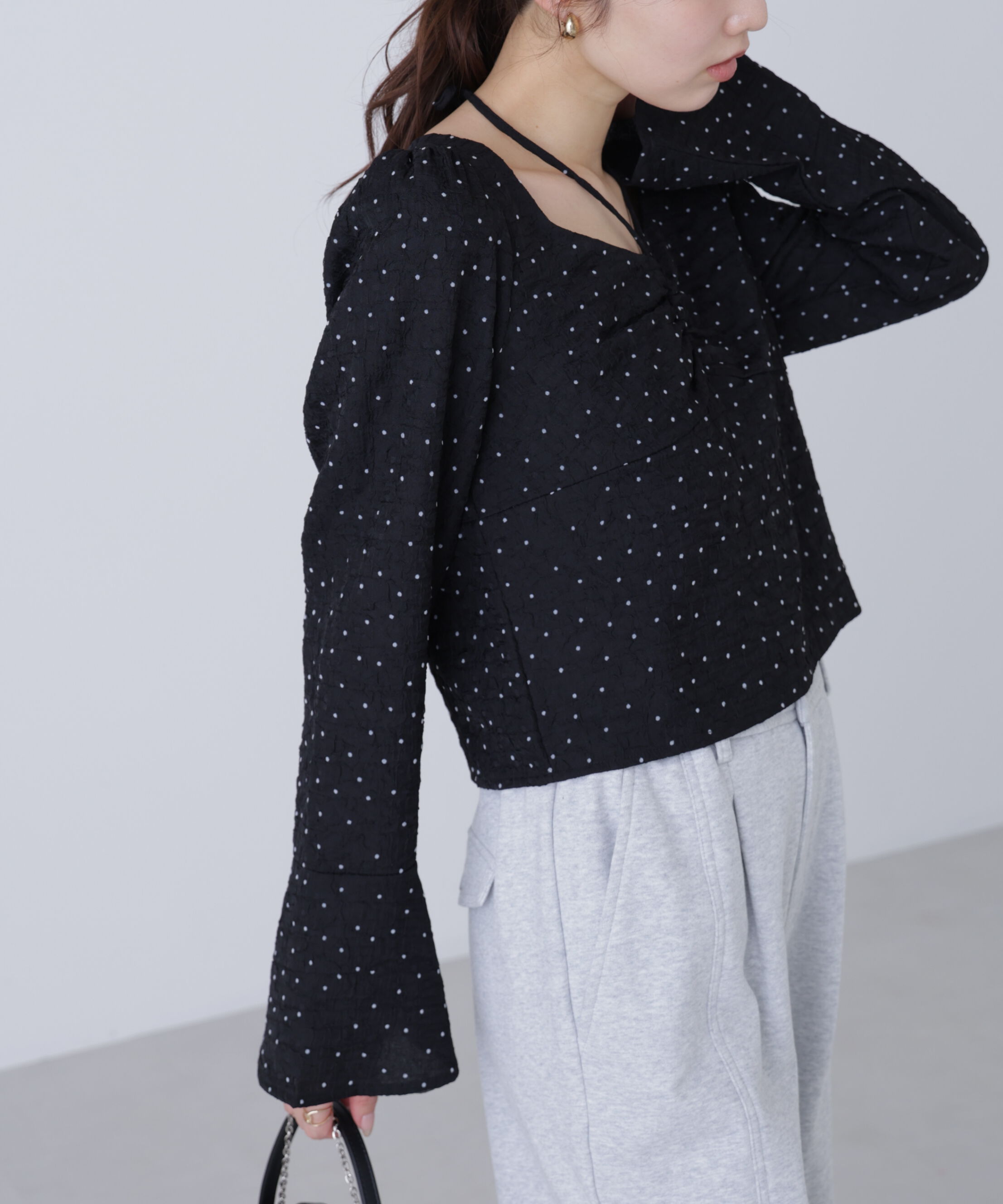  「フロントギャザーネックリボン付きブラウス」|シャツ・ブラウス|