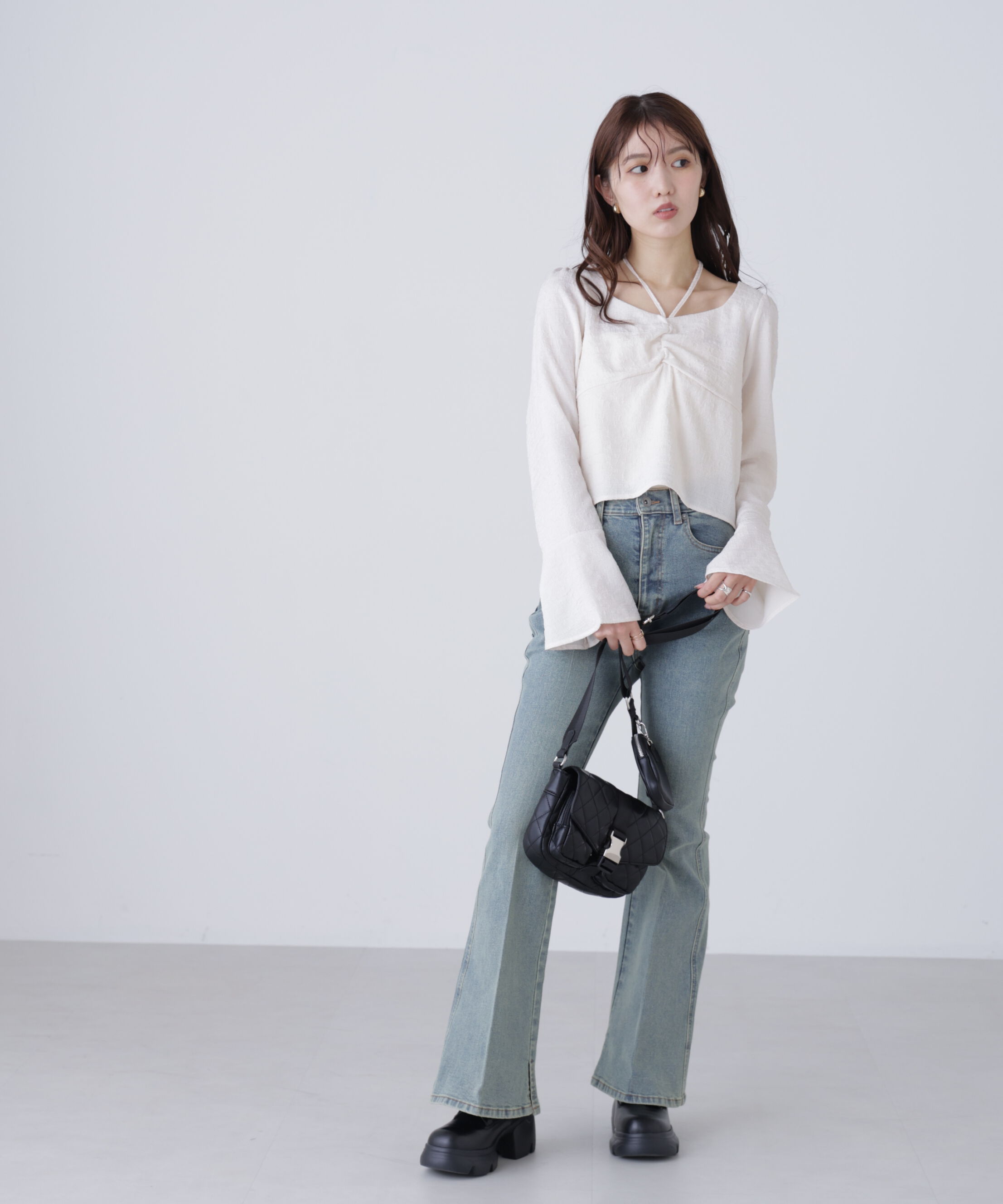  「フロントギャザーネックリボン付きブラウス」|シャツ・ブラウス|