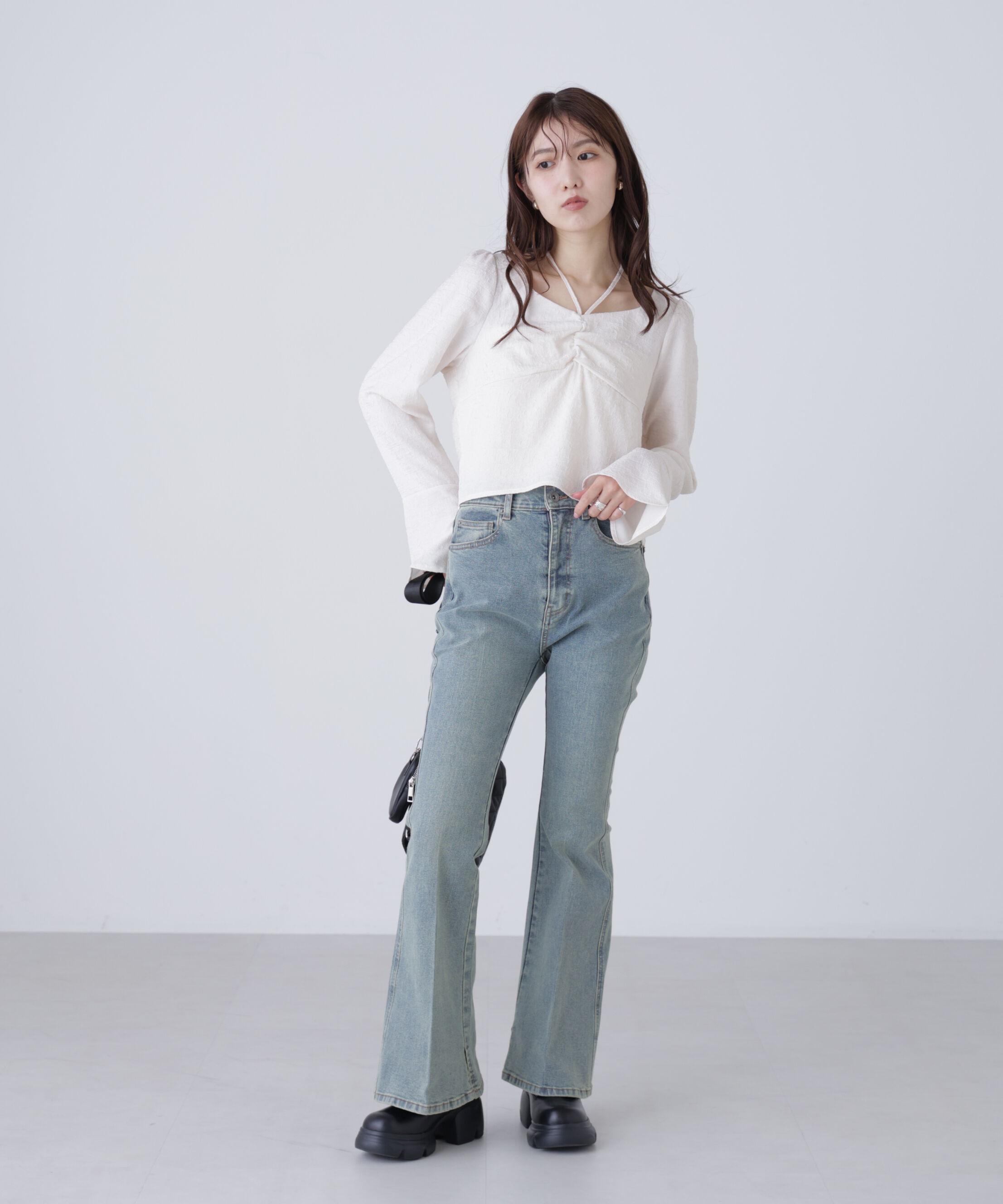  「フロントギャザーネックリボン付きブラウス」|シャツ・ブラウス|