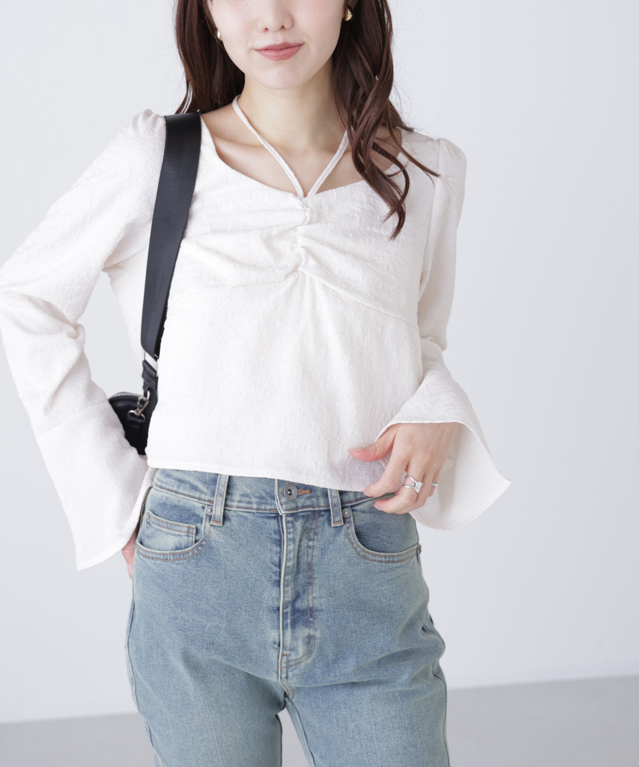  「フロントギャザーネックリボン付きブラウス」|シャツ・ブラウス|