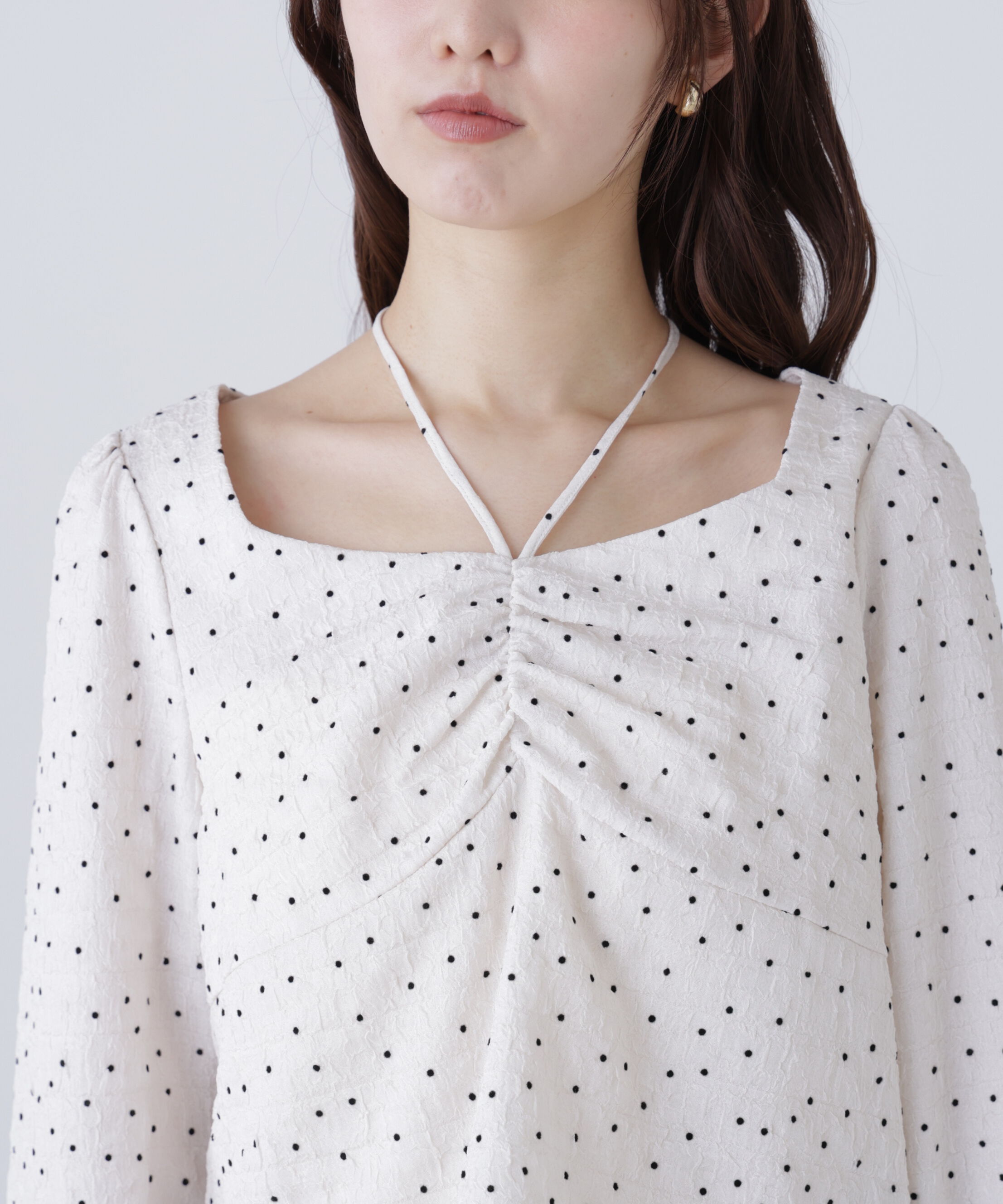  「フロントギャザーネックリボン付きブラウス」|シャツ・ブラウス|