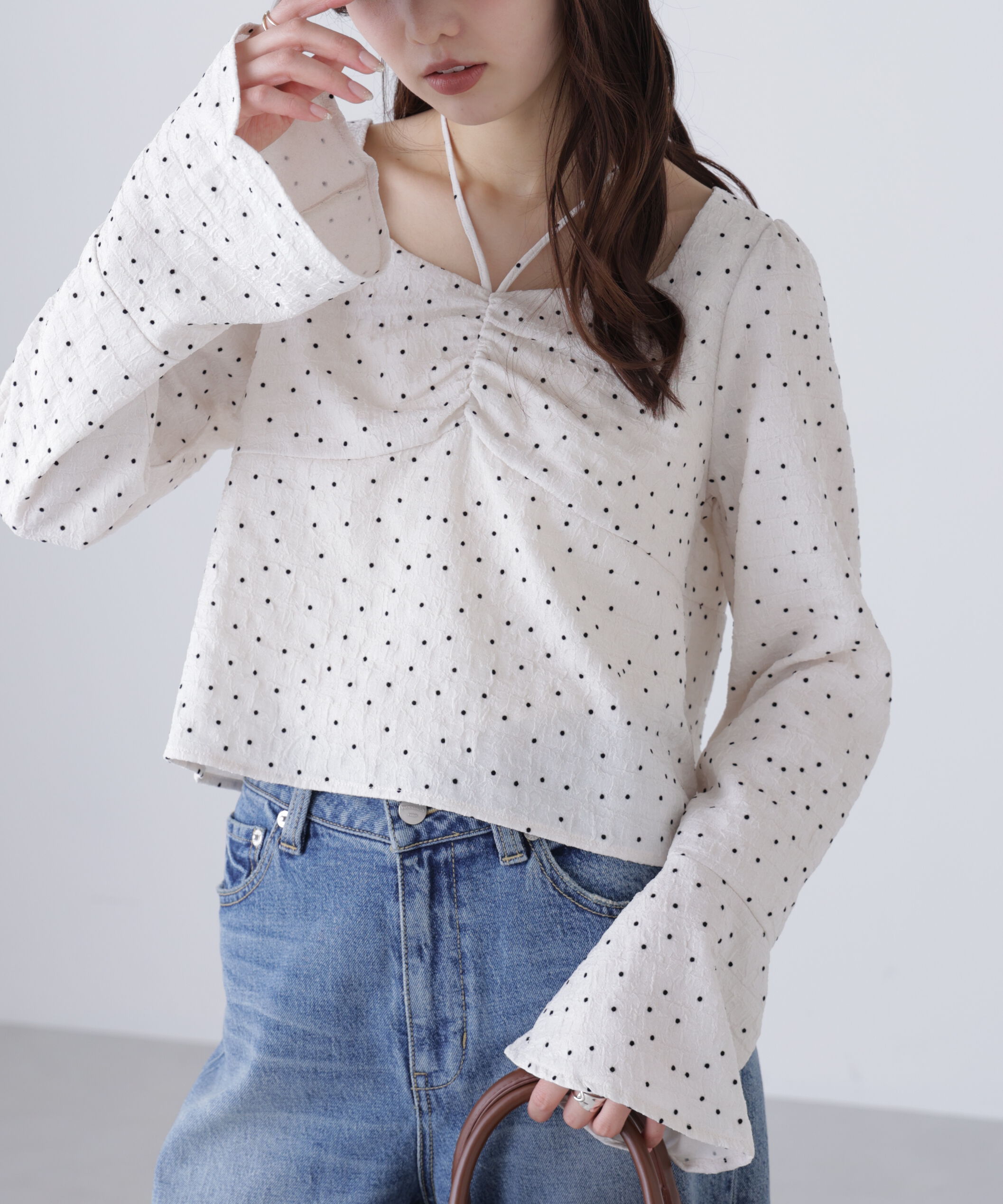  「フロントギャザーネックリボン付きブラウス」|シャツ・ブラウス|