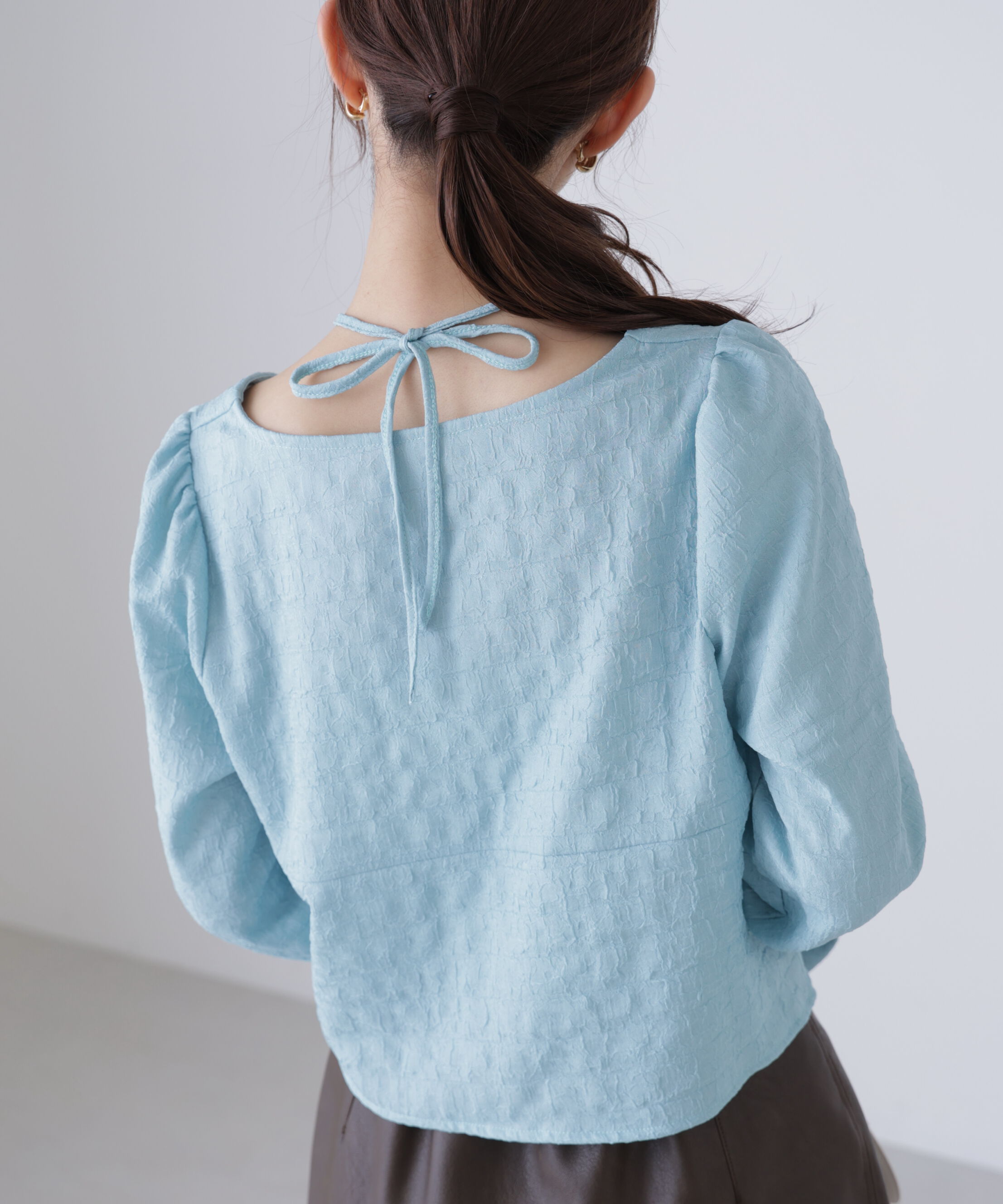  「フロントギャザーネックリボン付きブラウス」|シャツ・ブラウス|