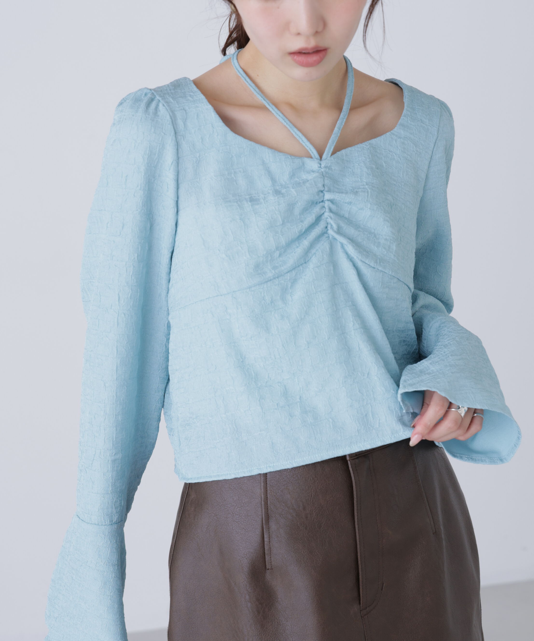  「フロントギャザーネックリボン付きブラウス」|シャツ・ブラウス|