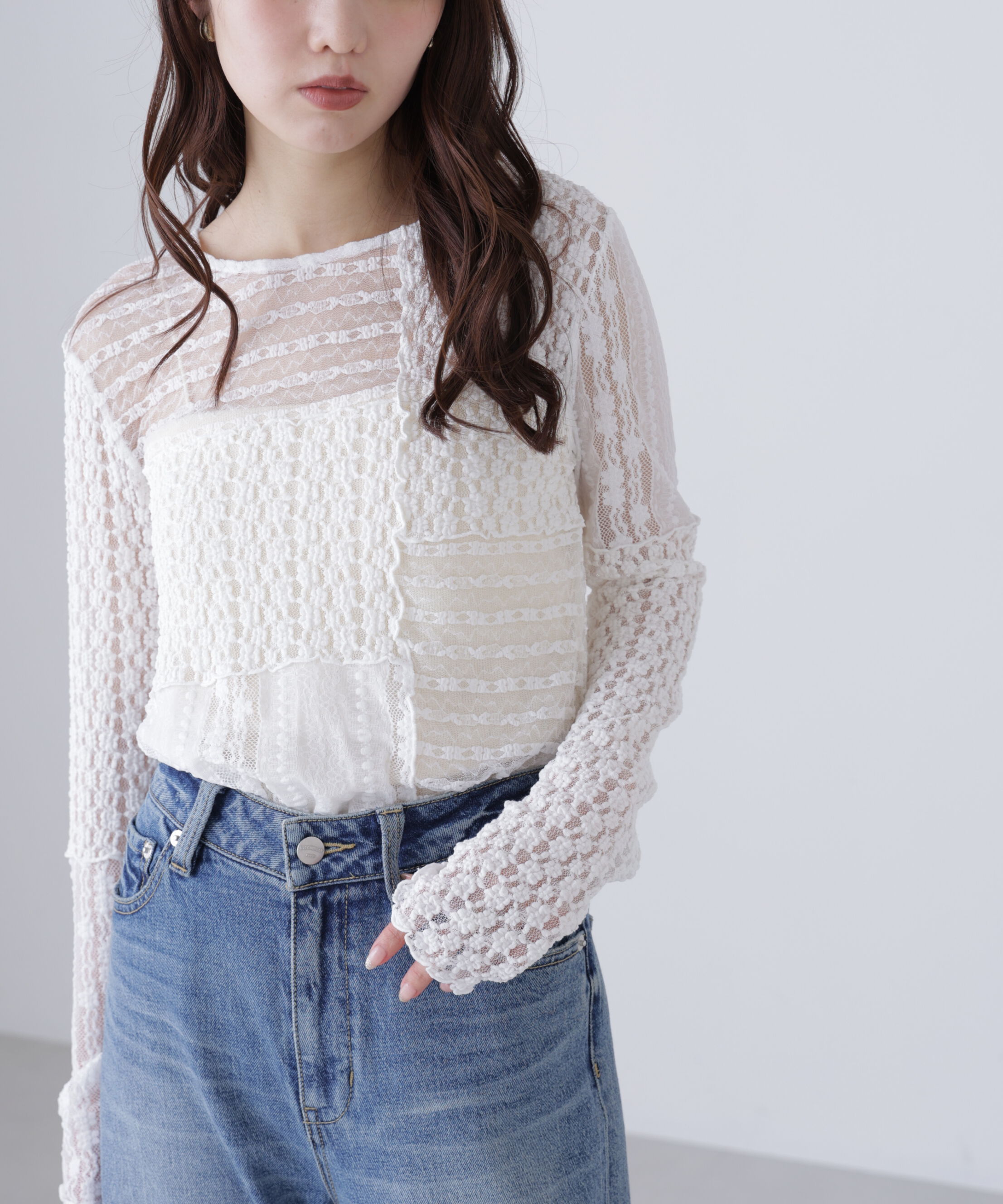  「パッチワークチュールレースカットソー」|Tシャツ・カットソー|
