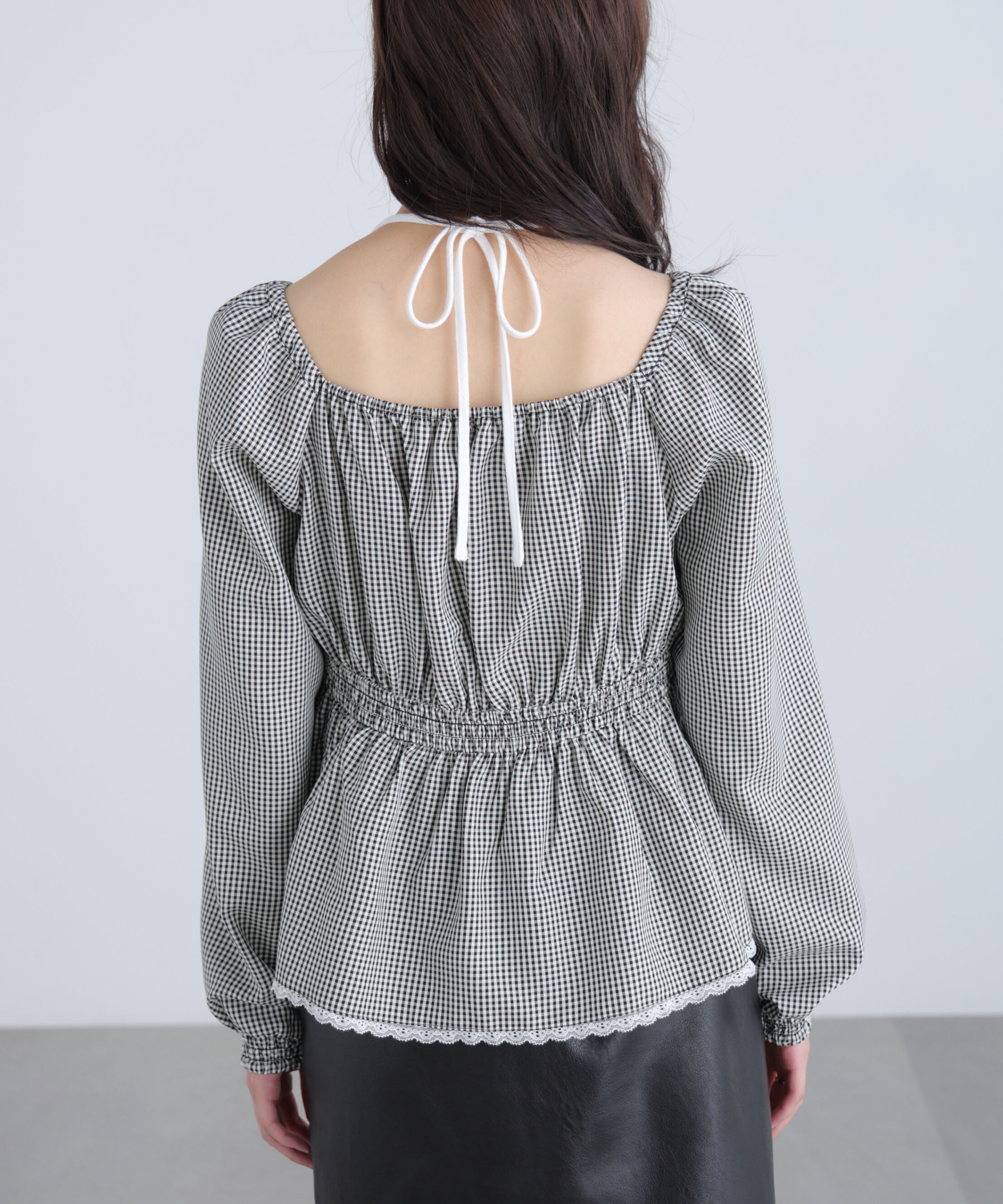  「レイヤード風ギンガムチェックペプラムブラウス」|シャツ・ブラウス|