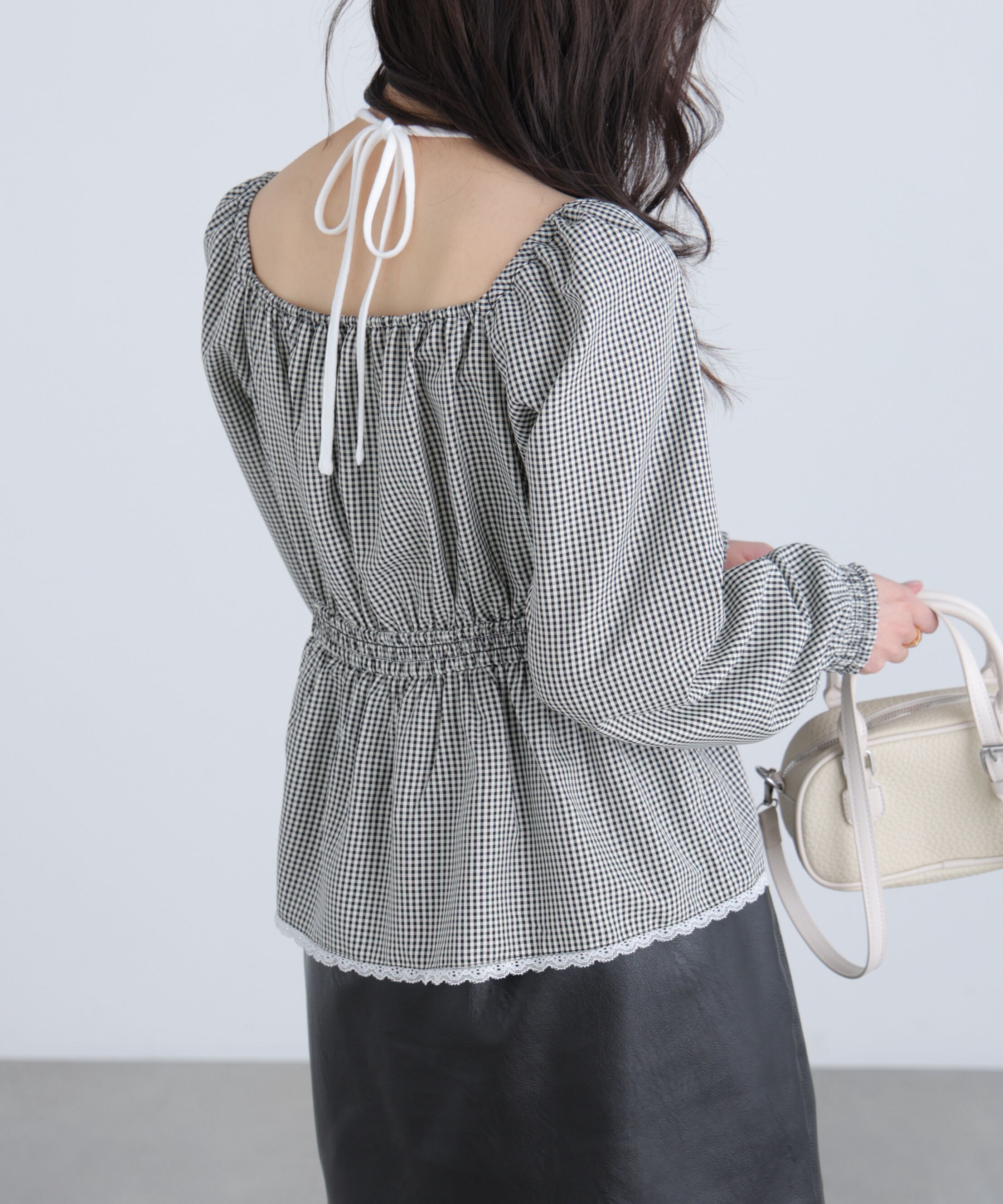  「レイヤード風ギンガムチェックペプラムブラウス」|シャツ・ブラウス|