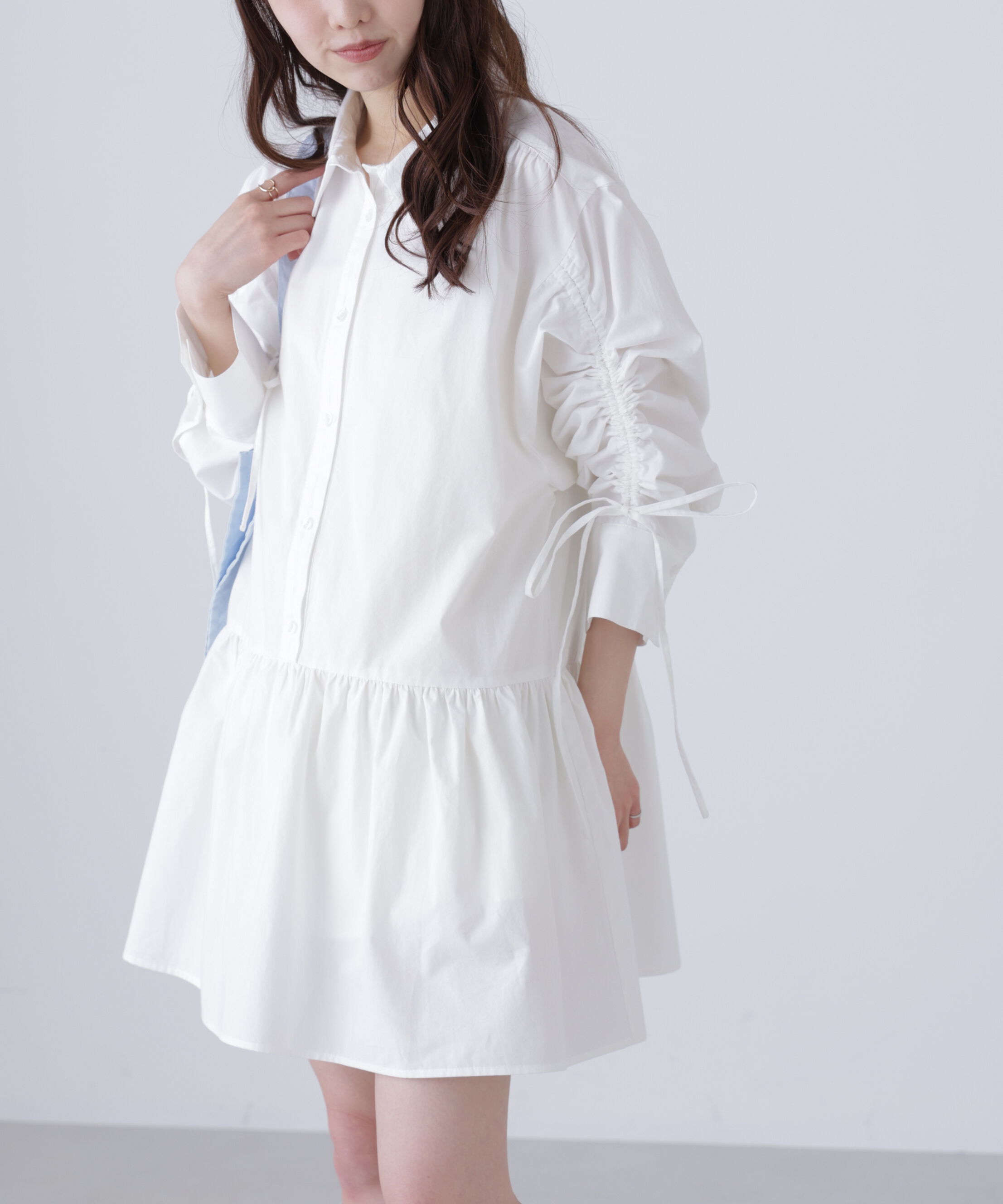  「袖ドロストティアードシャツミニワンピース」|ワンピース|オフ