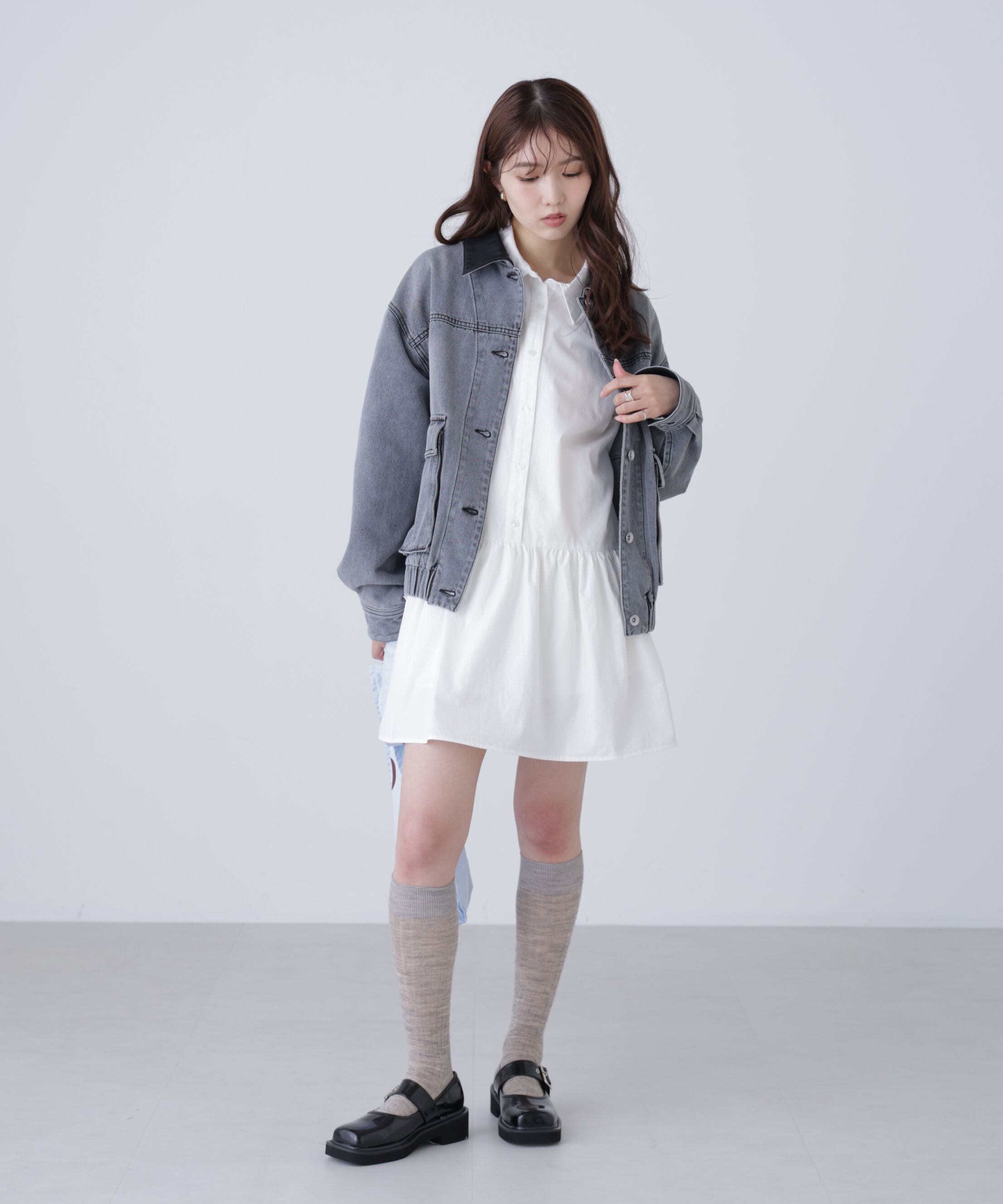  「袖ドロストティアードシャツミニワンピース」|ワンピース|