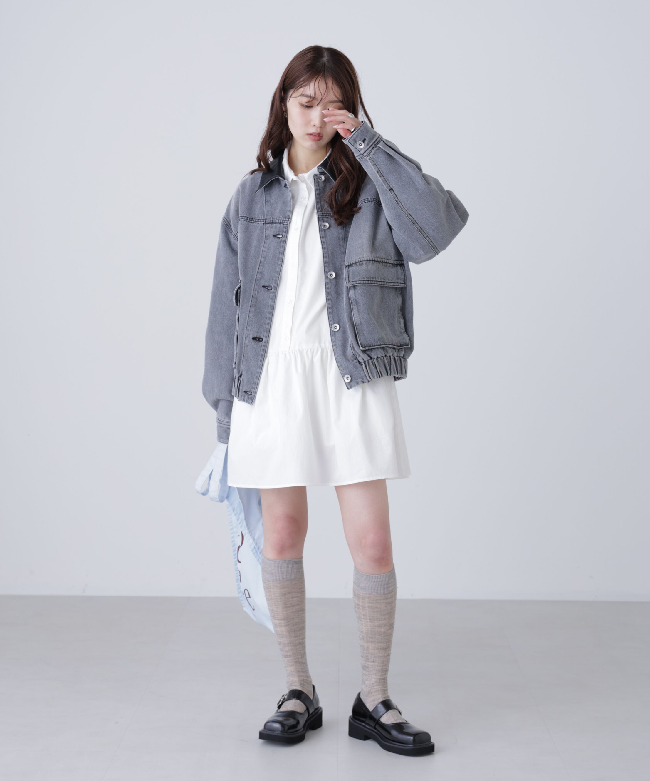  「袖ドロストティアードシャツミニワンピース」|ワンピース|