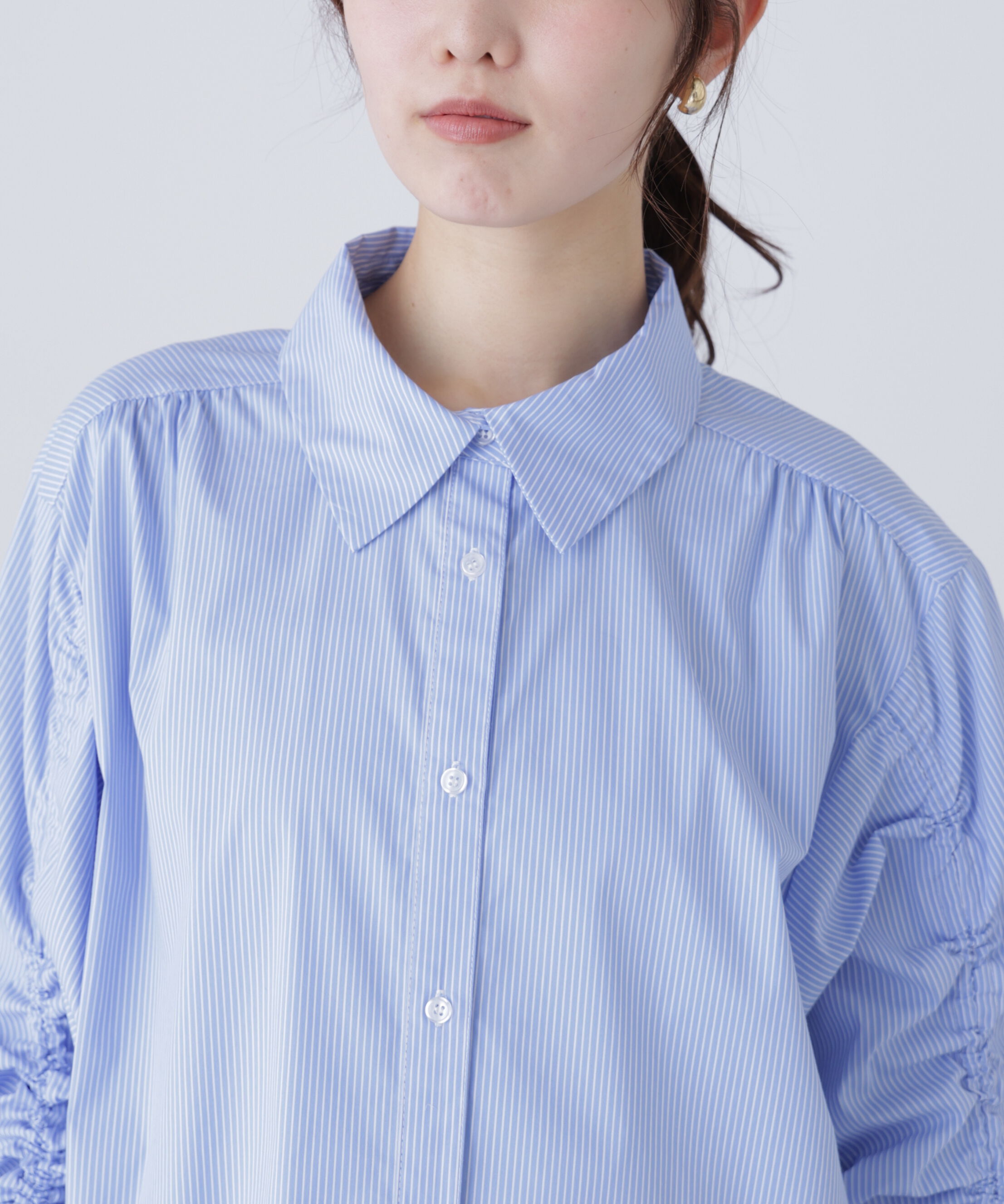  「袖ドロストティアードシャツミニワンピース」|ワンピース|