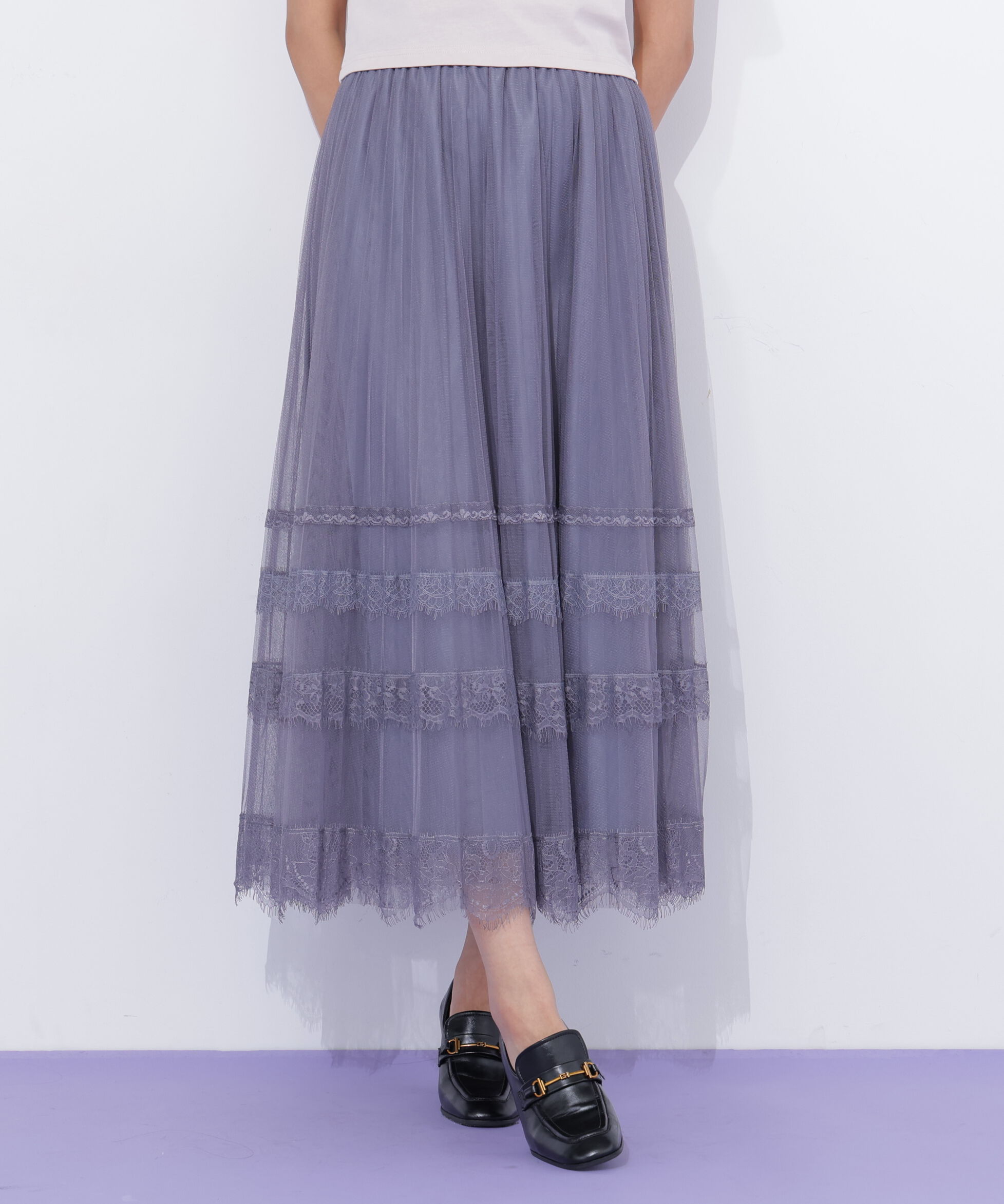  「ヘムレースプリーツチュールスカート」|スカート|