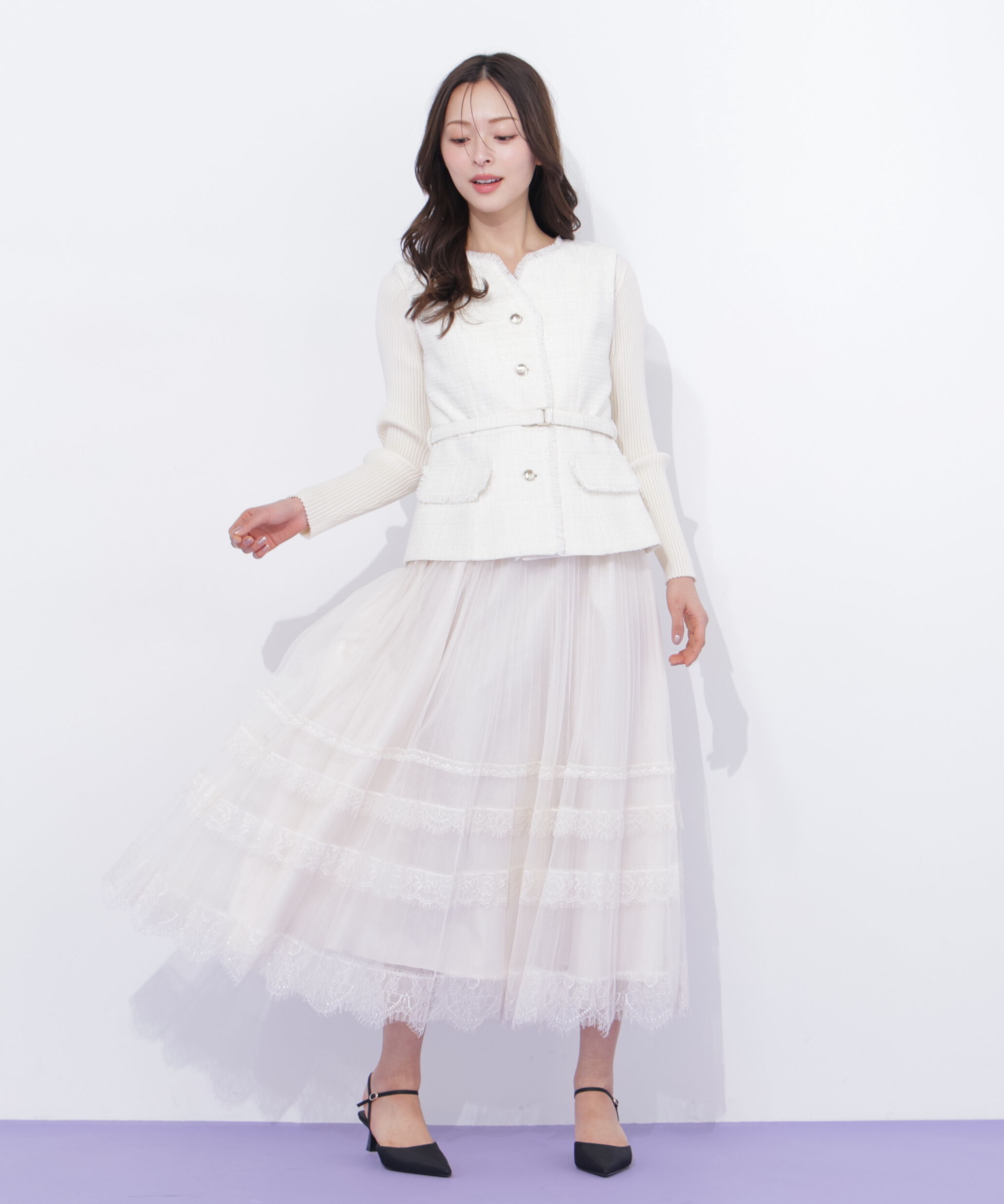  「ヘムレースプリーツチュールスカート」|スカート|