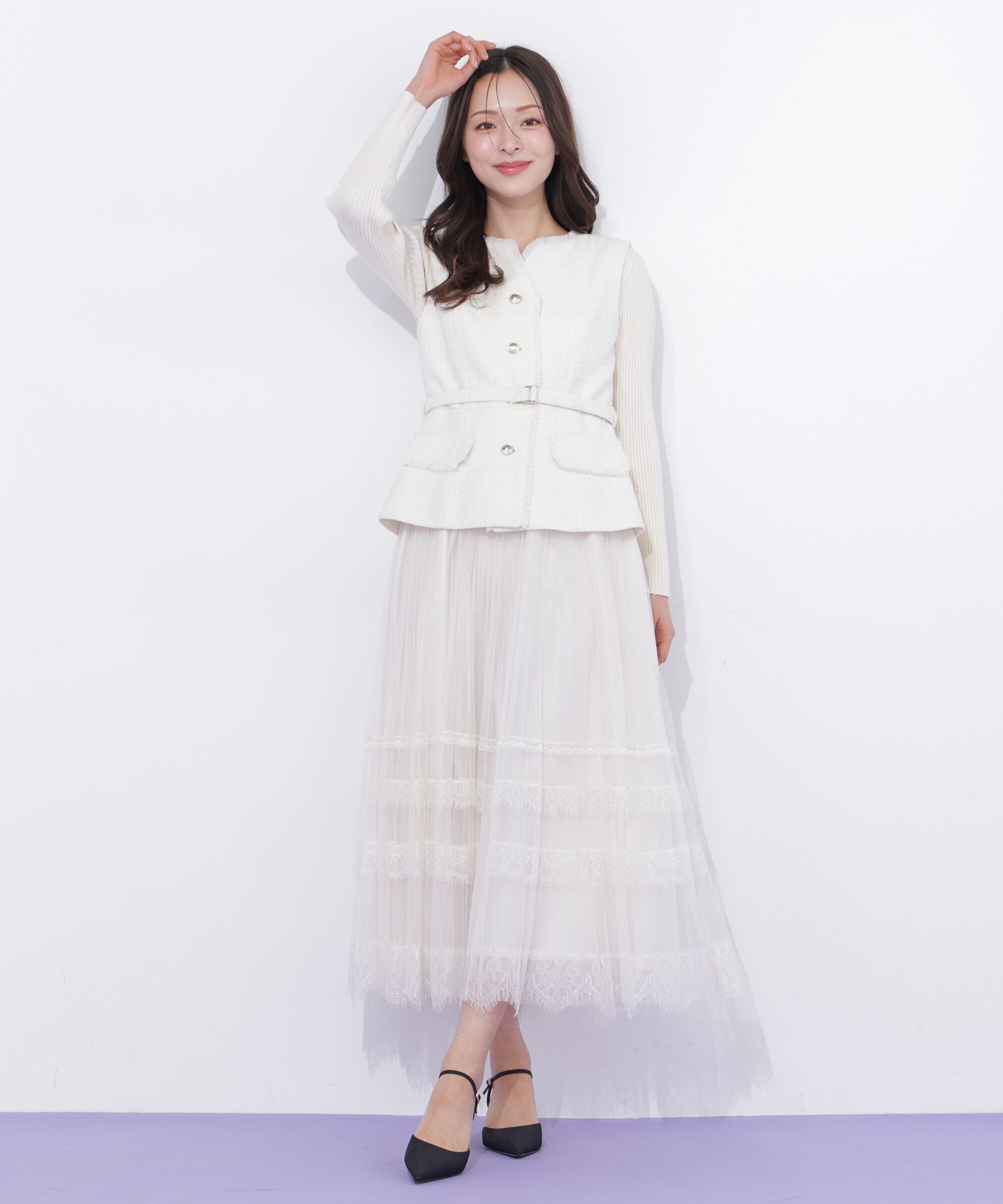  「ヘムレースプリーツチュールスカート」|スカート|