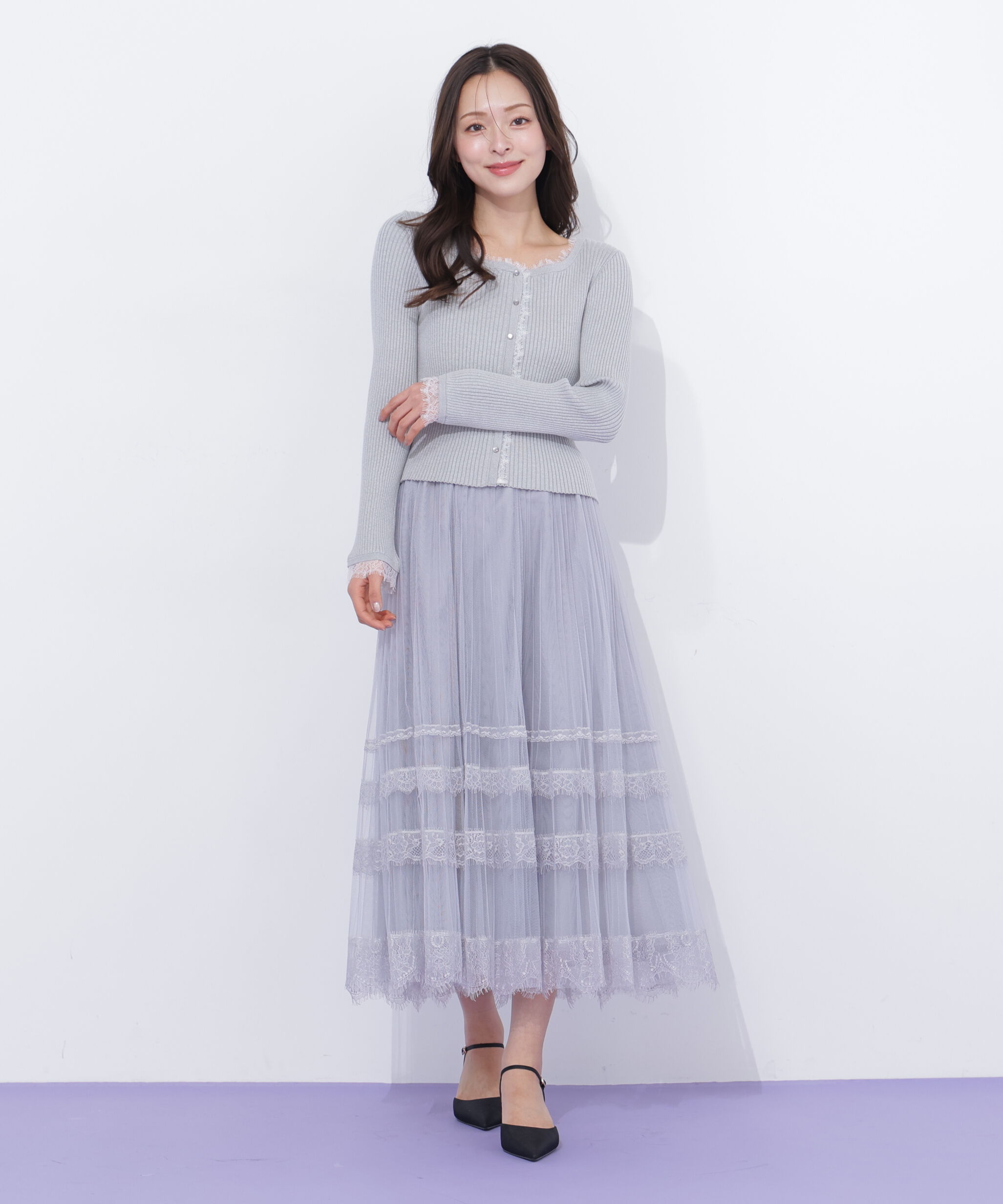  「ヘムレースプリーツチュールスカート」|スカート|