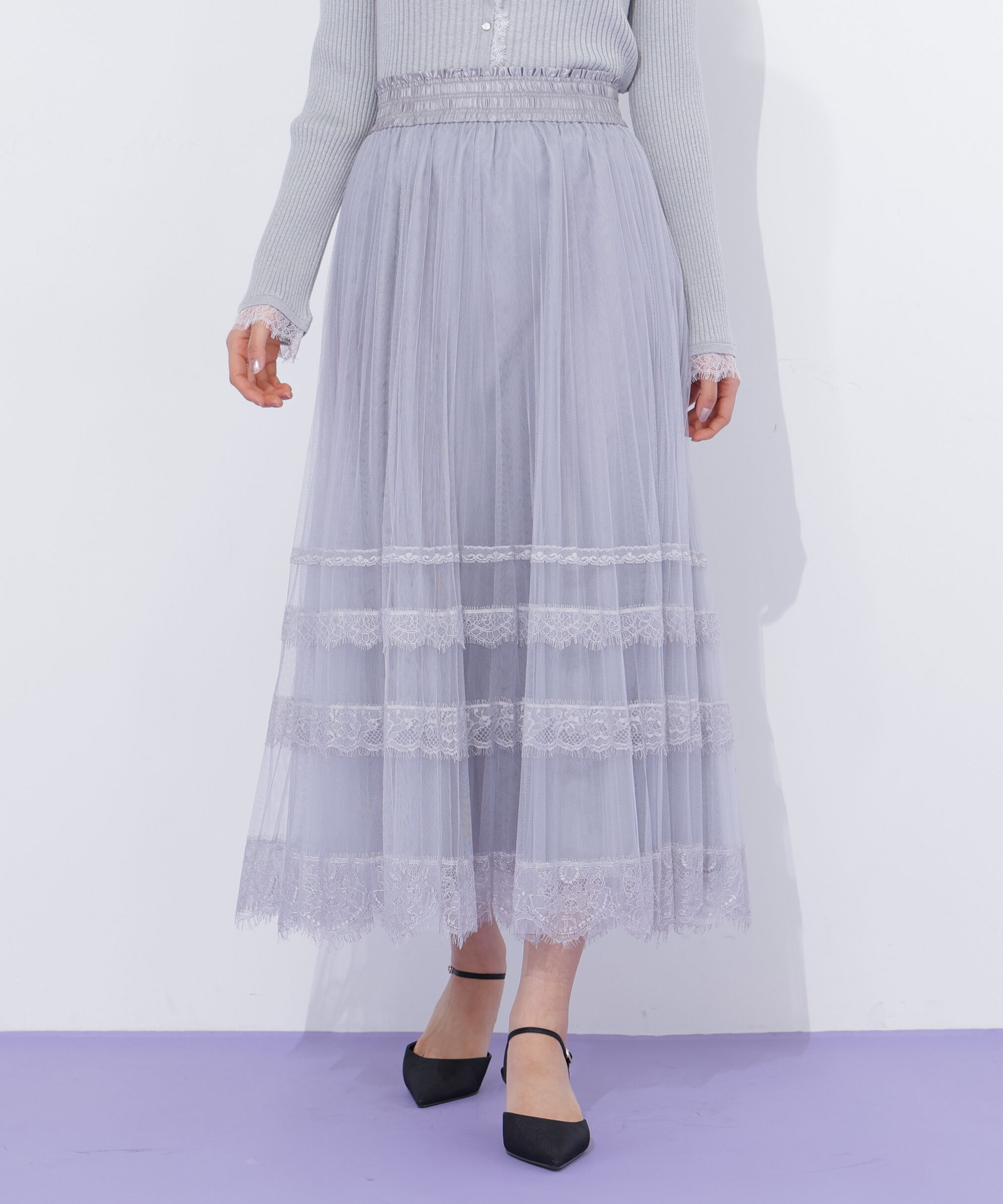  「ヘムレースプリーツチュールスカート」|スカート|